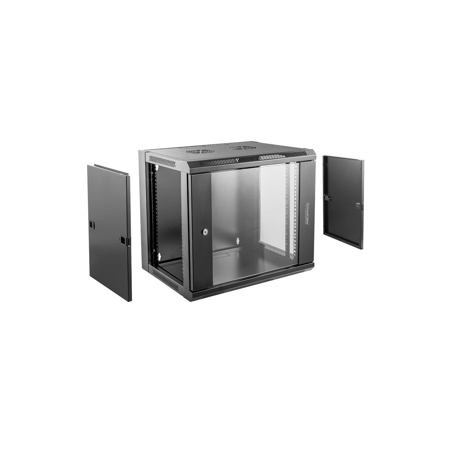 12U Network Server Rack, Server Cabinet Wall Mount Glass Door, 2 AC Powered Ventilation Fans with Hardware Including