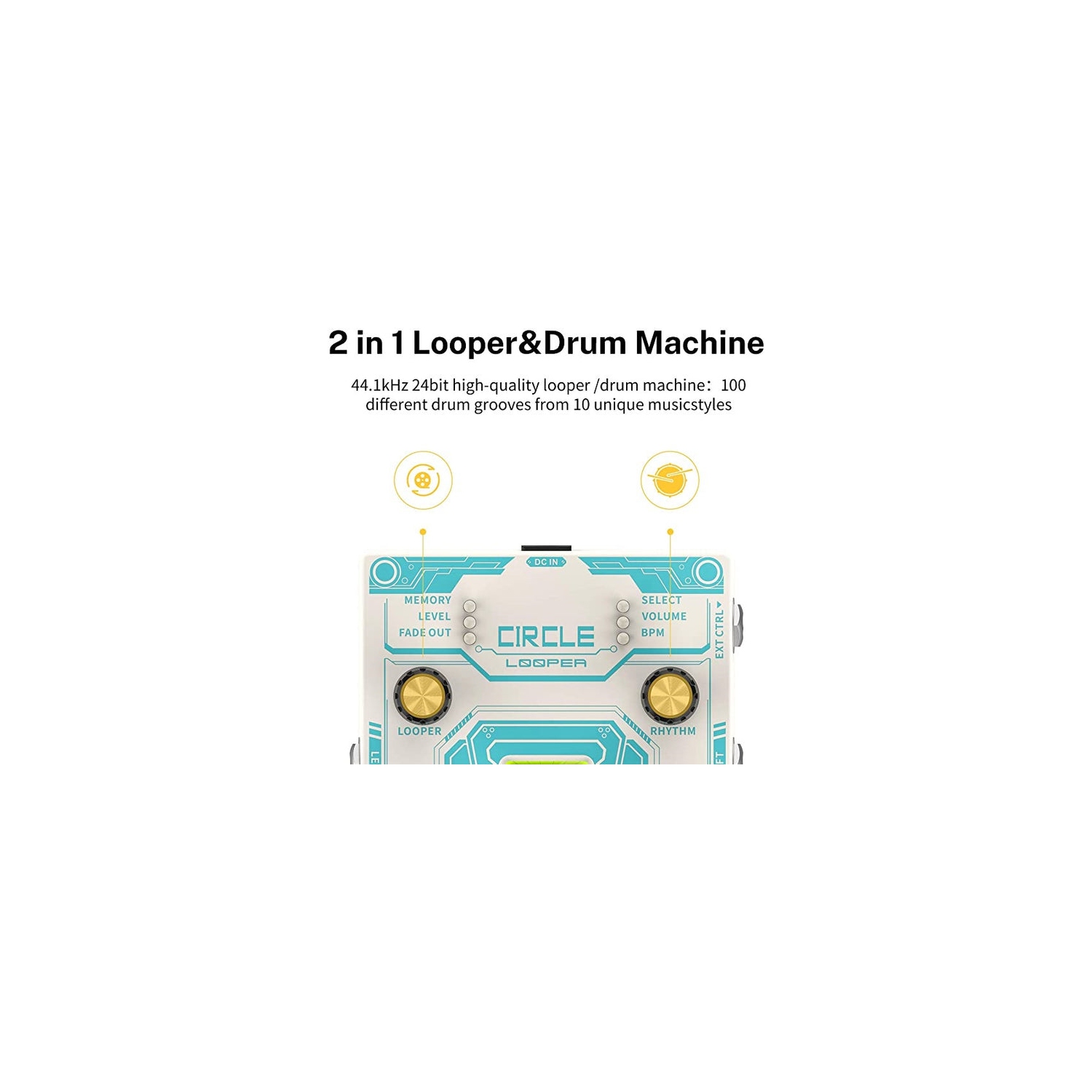 Donner Circle Looper Guitar Pedal with Drum Machine Time Display