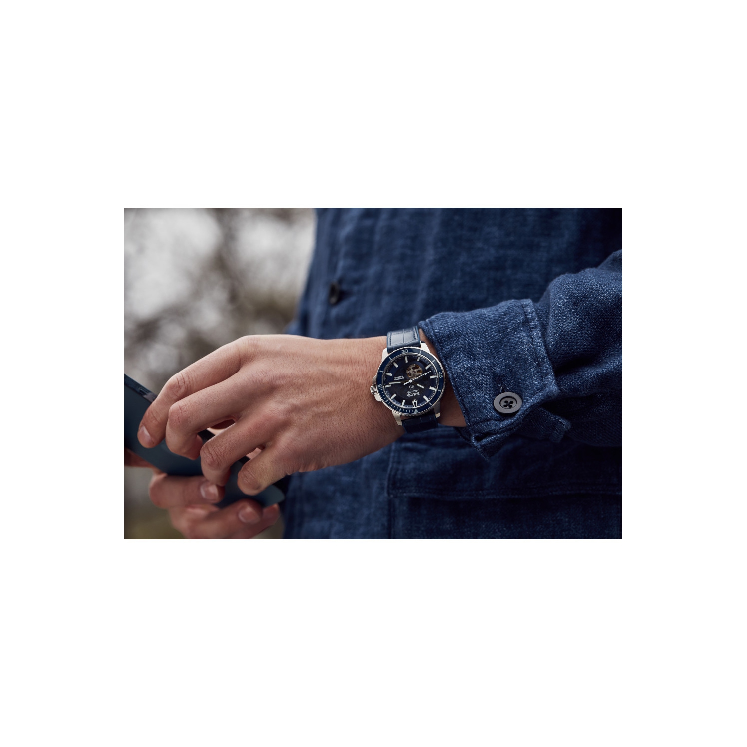 Bulova Mens Marine Star Automatic Watch 45mm Silver-Tone Stainless Steel Case Blue Leather and Silicone Strap with Blue Dial