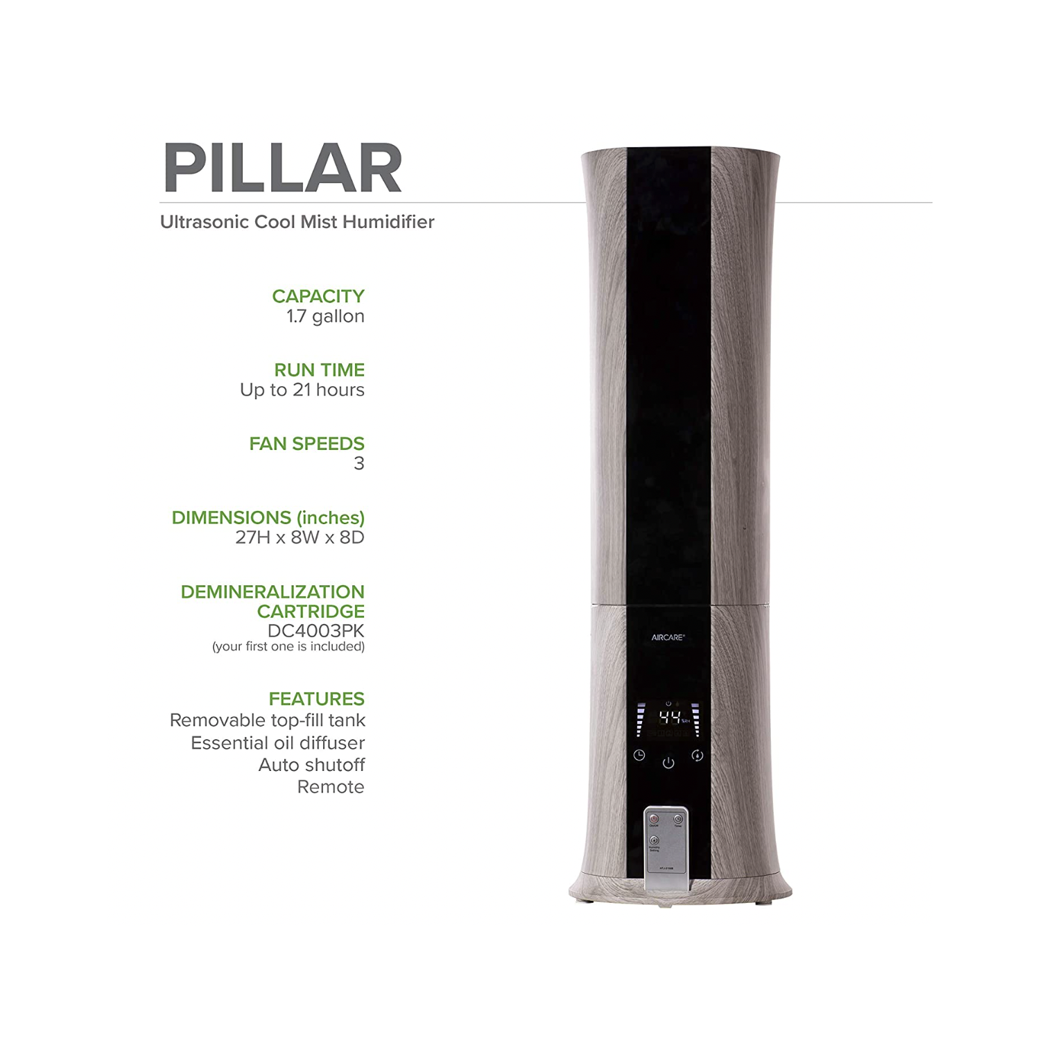 Aircare Ultrasonic Cool Mist Whisper Quiet Humidifier- PILLAR