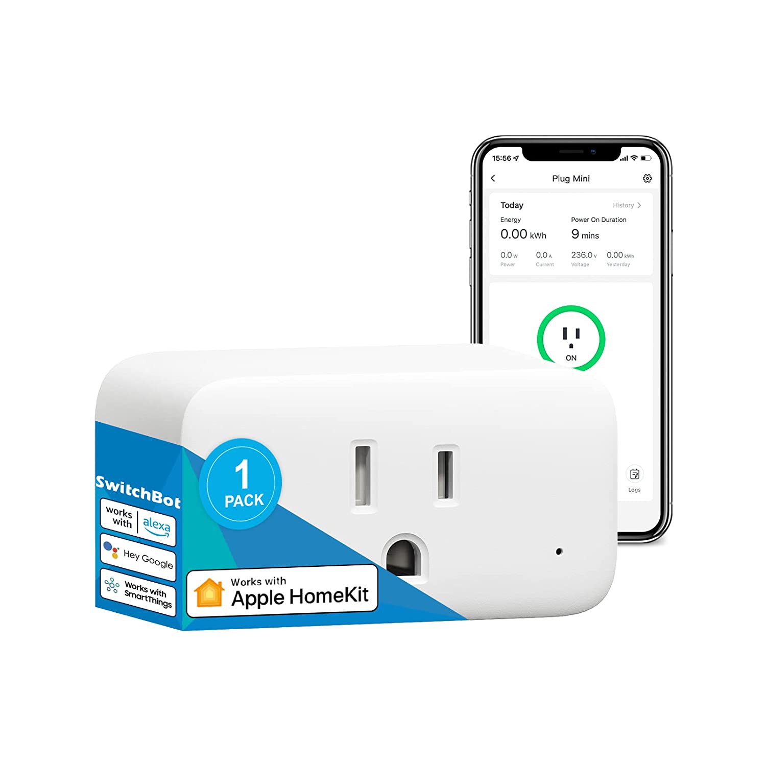 SwitchBot Smart WiFi Plug Mini | Apple HomeKit Enabled, 15A, Bluetooth, Works with Alexa, Google Home, App Remote Control & Timer Function, No Hub Required
