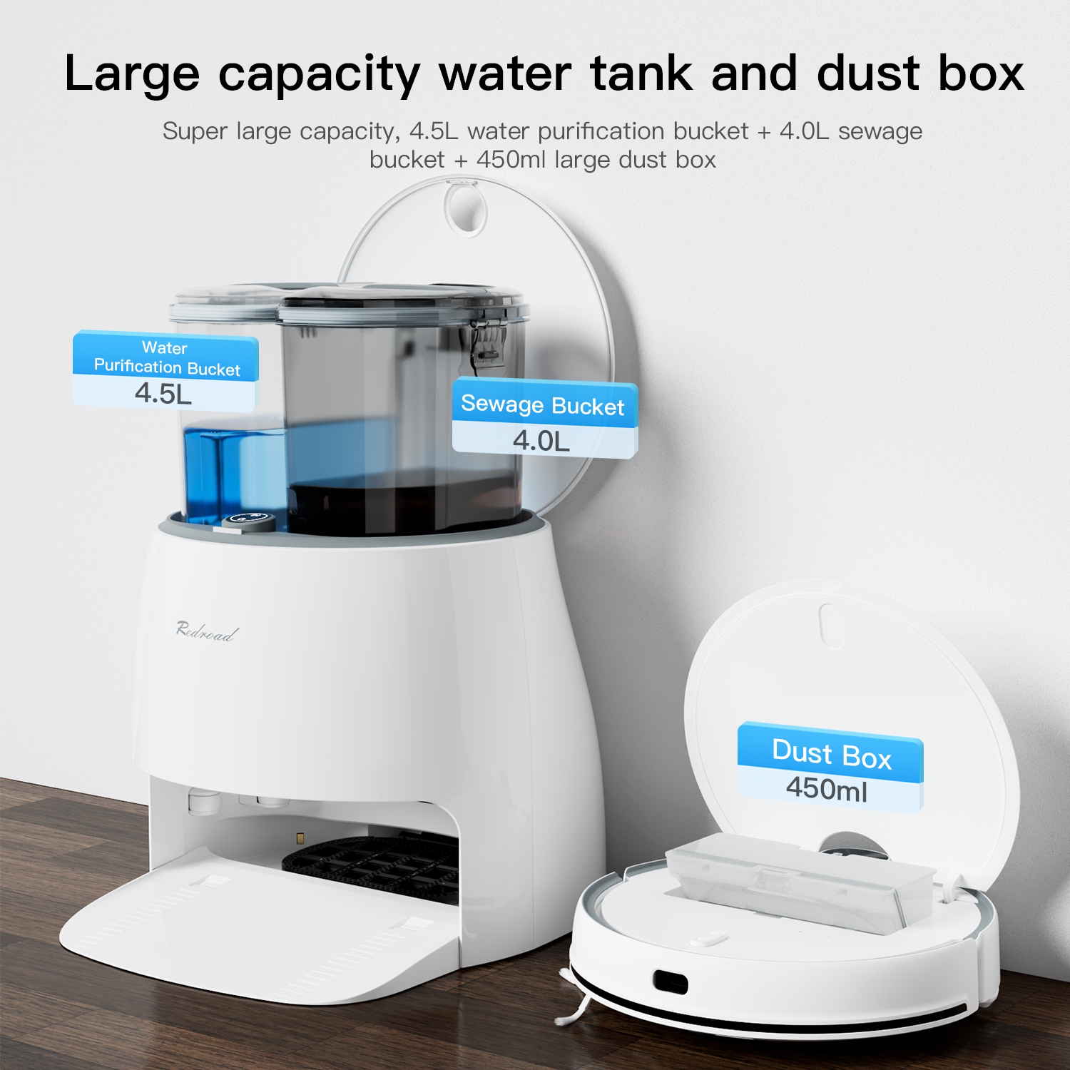 Redroad 5-in-1 Robot Vacuum and Mop with Auto-Self Cleaning Station, G10