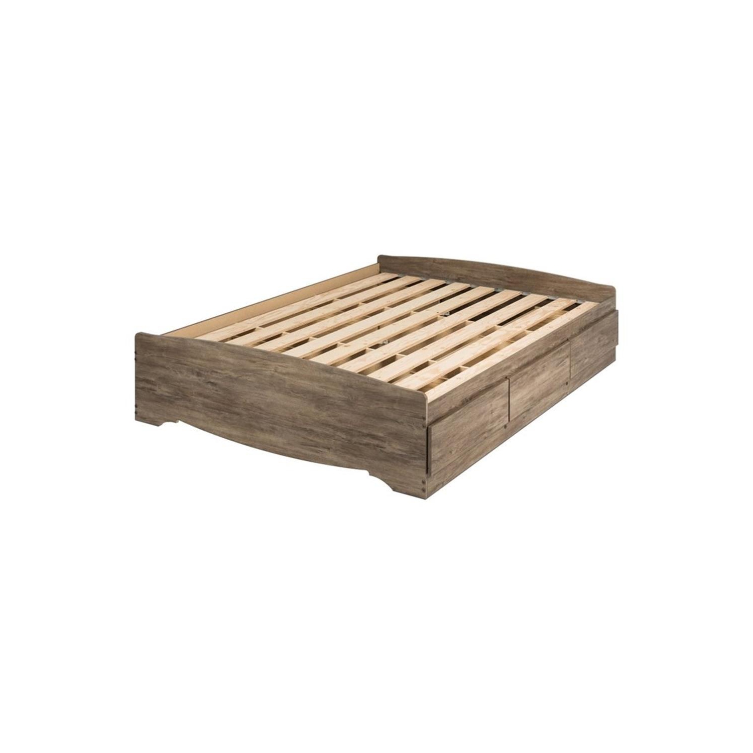 Prepac Salt Spring Queen Platform Storage Bed with 6 Drawers in Drifted Gray