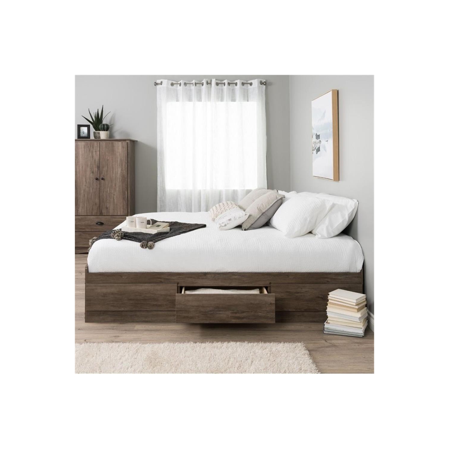 Prepac Salt Spring Queen Platform Storage Bed with 6 Drawers in Drifted Gray