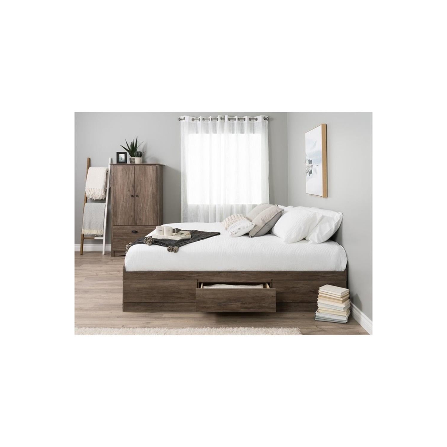 Prepac Salt Spring Queen Platform Storage Bed with 6 Drawers in Drifted Gray