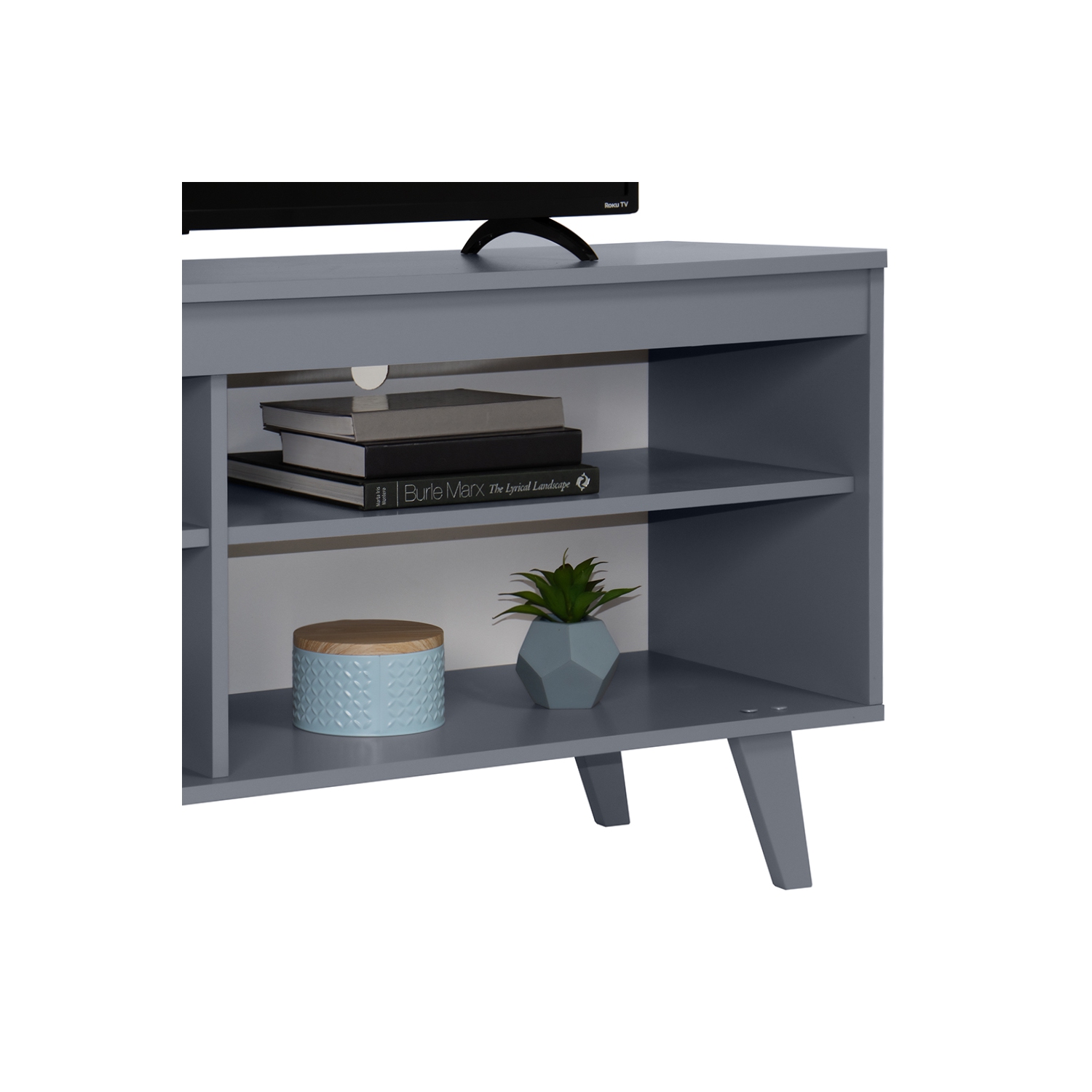 Madesa TV Stand Entertainment Center with 4 Shelves and Cable Management for 55, 65 Inch TV Media Storage Gaming Media Console - Grey