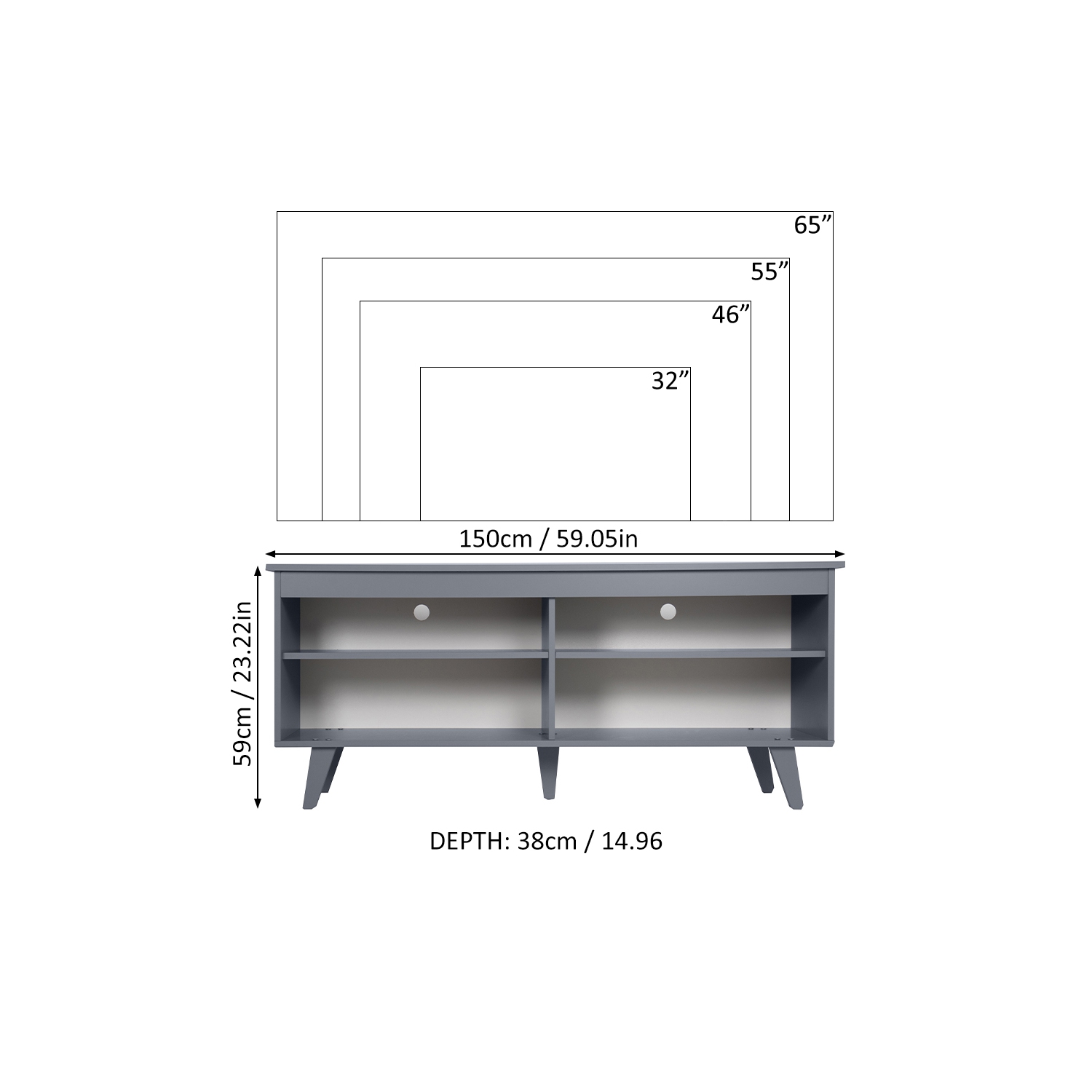Madesa TV Stand Entertainment Center with 4 Shelves and Cable Management for 55, 65 Inch TV Media Storage Gaming Media Console - Grey