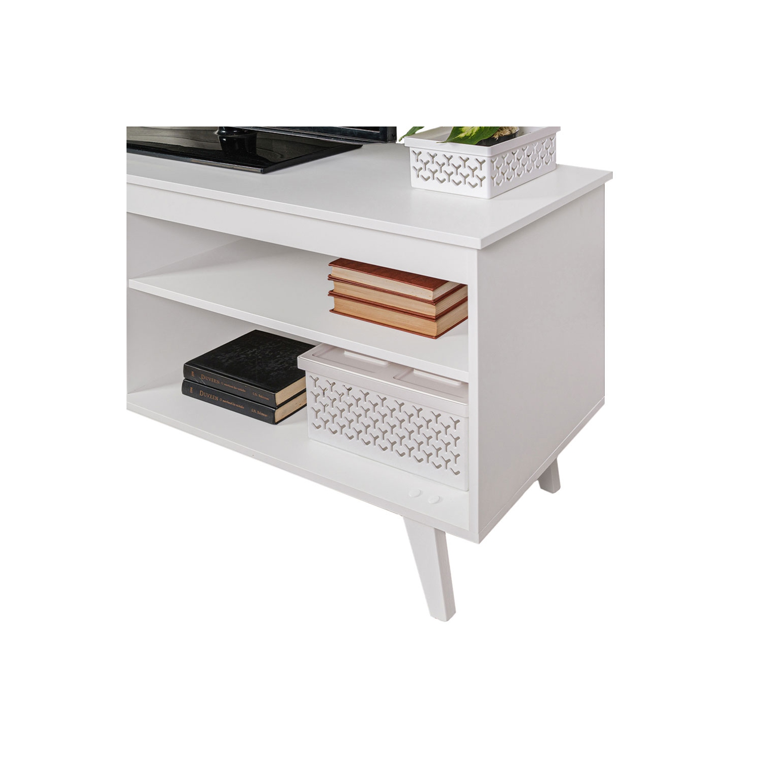 Meuble de divertissement Madesa pour téléviseur avec 4 tablettes et système d'organisation des câbles pour console multimédia de jeu de 55, 65 po -