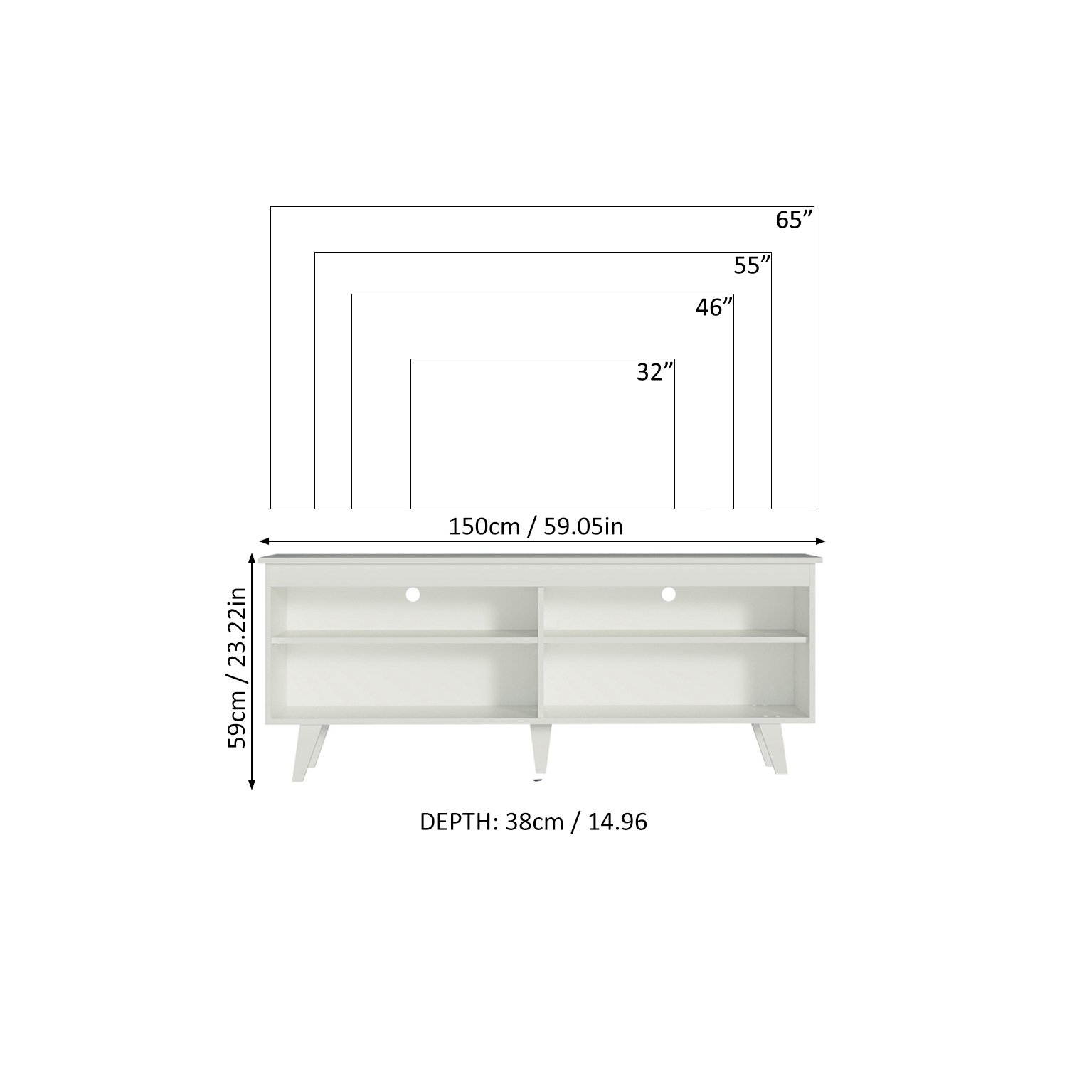 Meuble de divertissement Madesa pour téléviseur avec 4 tablettes et système d'organisation des câbles pour console multimédia de jeu de 55, 65 po -