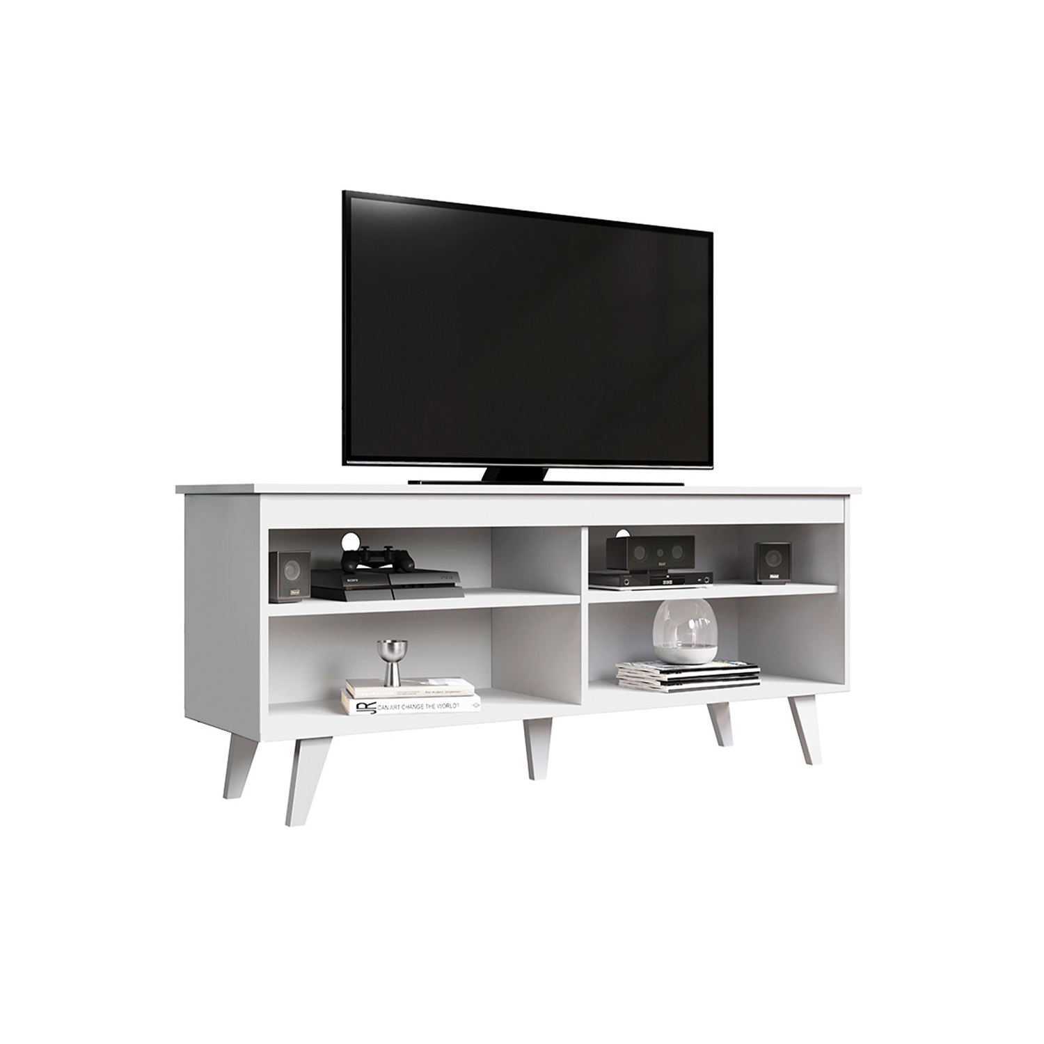 Madesa TV Stand Entertainment Center with 4 Shelves and Cable Management for 50, 55 Inch Media Storage Living Room and Bedroom Modern Wooden