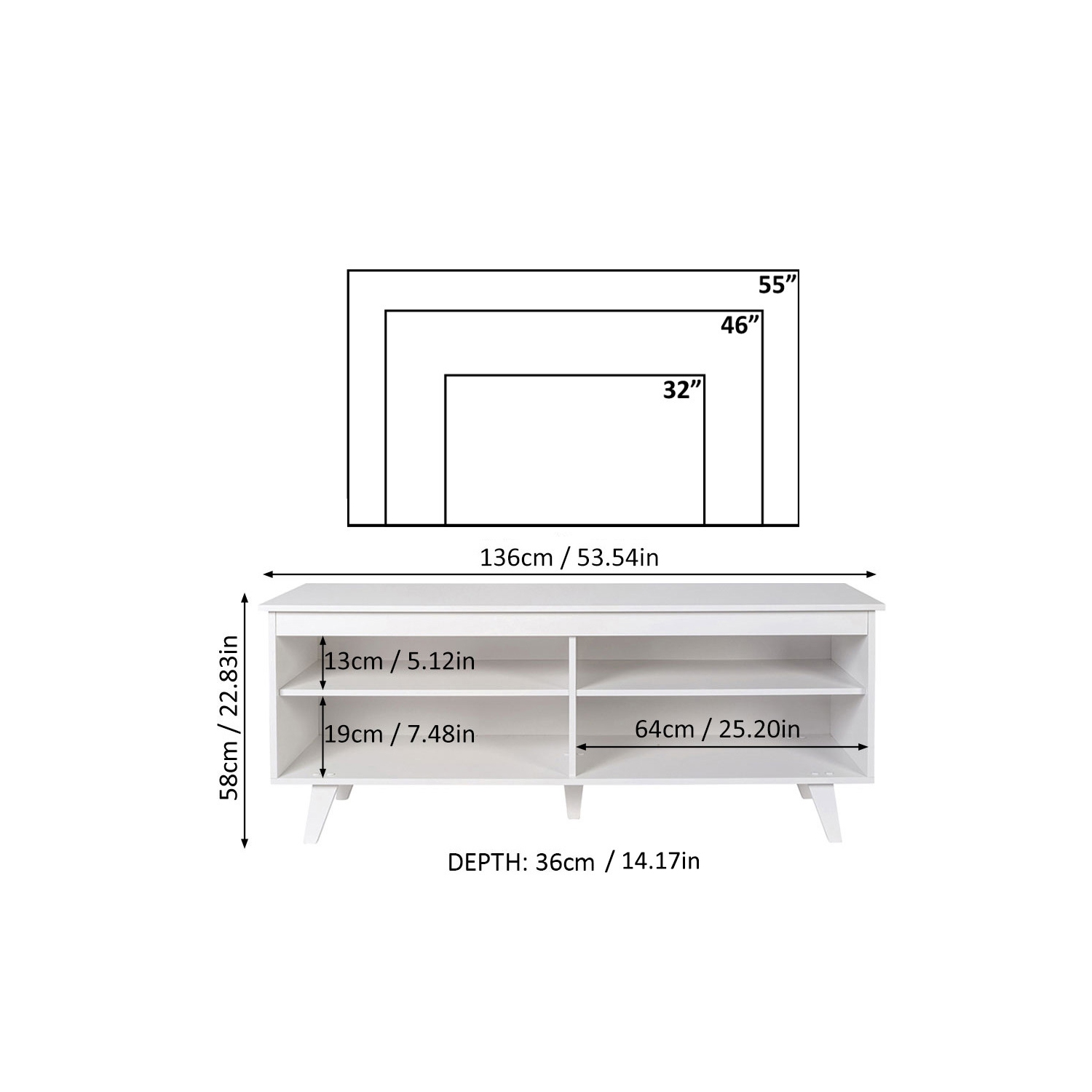 Madesa TV Stand Entertainment Center with 4 Shelves and Cable Management for 50, 55 Inch Media Storage Living Room and Bedroom Modern Wooden