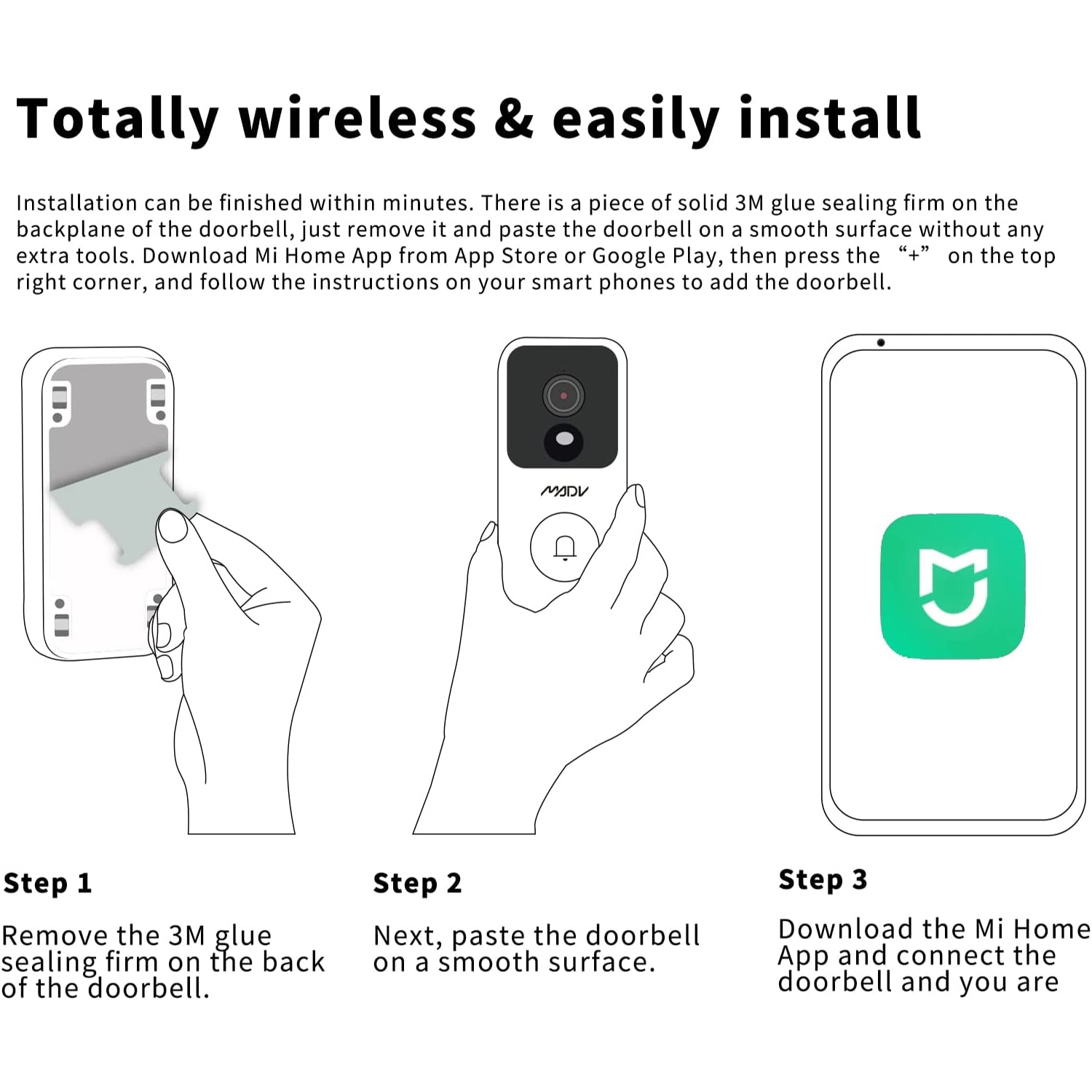 Sonnette vidéo intelligente 2K 2 m de MADV