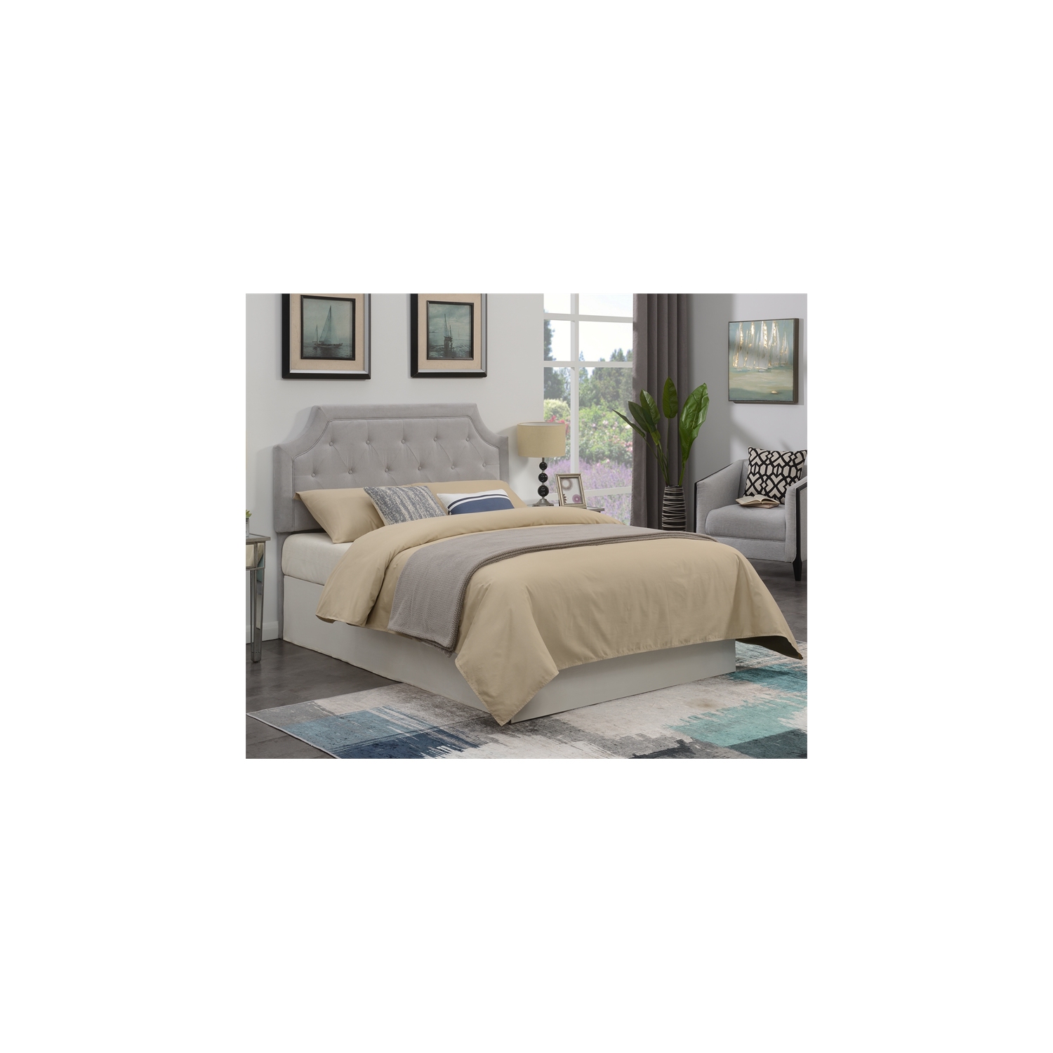 Alta Gray Microfiber Upholstered Diamond Tufted Queen Headboard