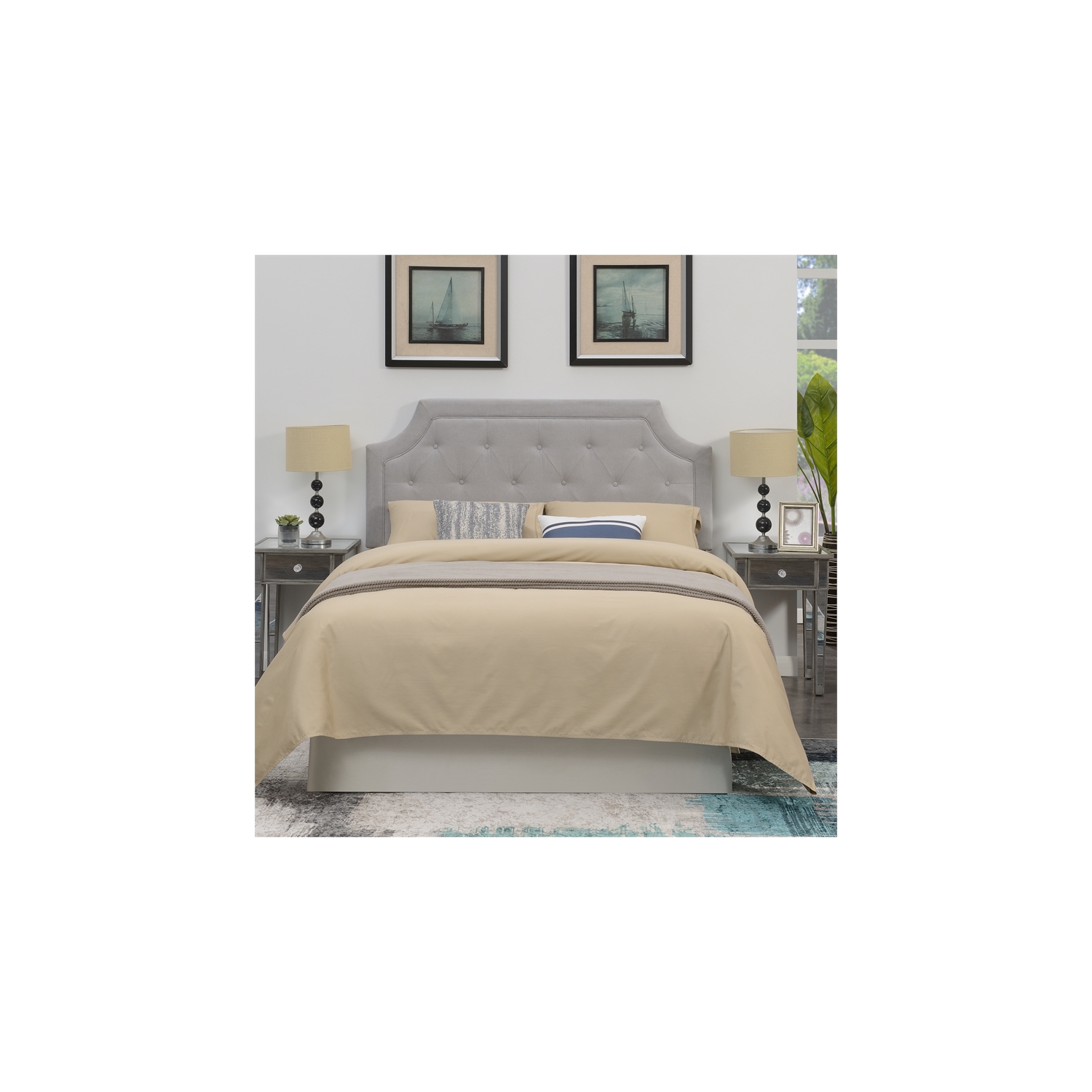 Alta Gray Microfiber Upholstered Diamond Tufted Queen Headboard