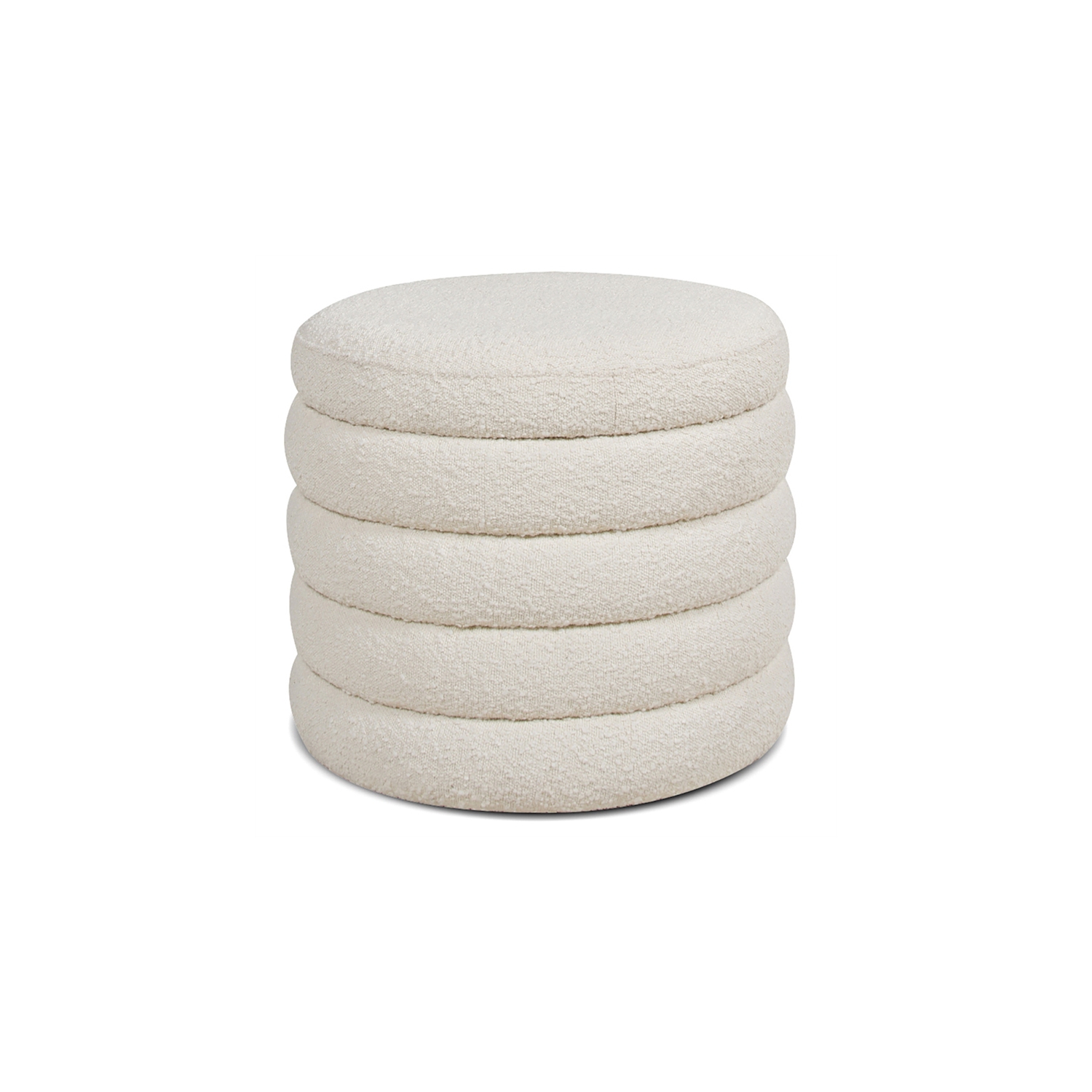 Fuji 22" Upholstered Boucle Round Storage Ottoman Ivory White