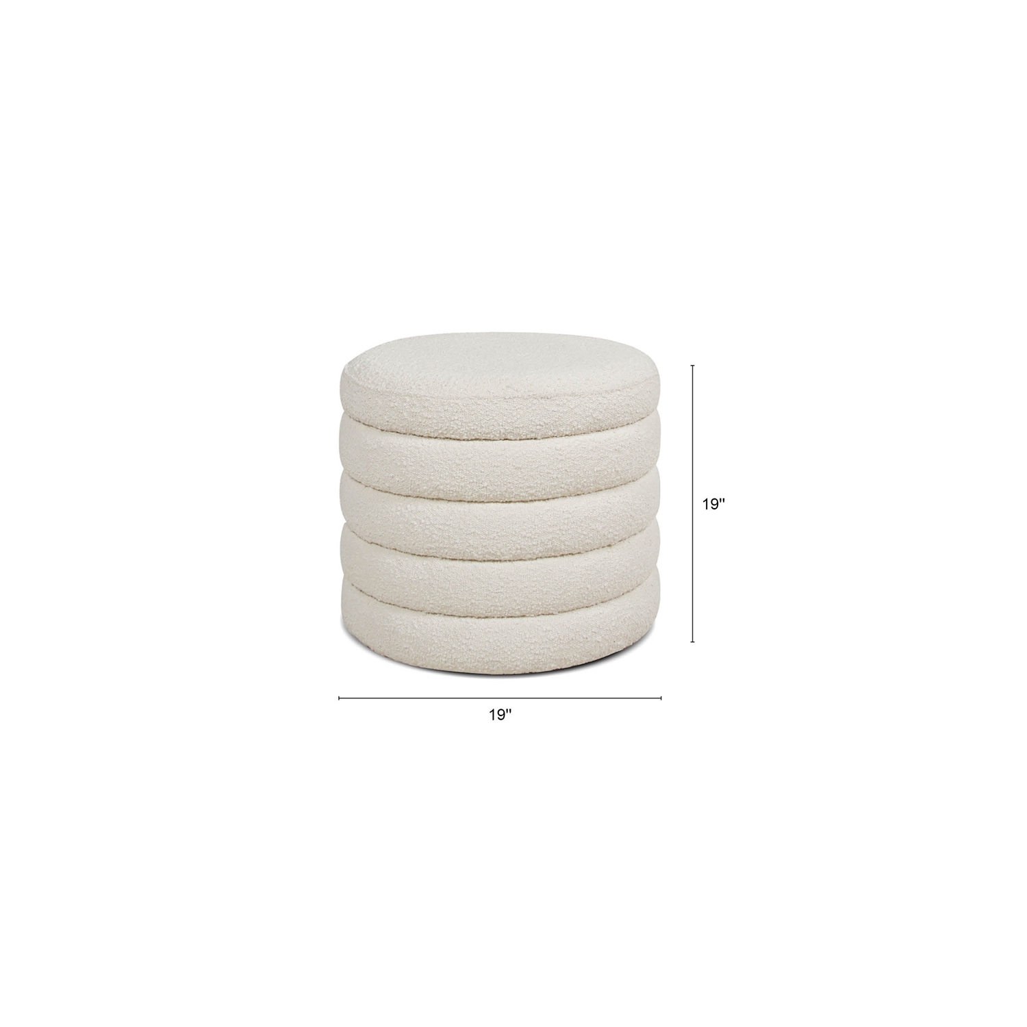 Fuji 22" Upholstered Boucle Round Storage Ottoman Ivory White