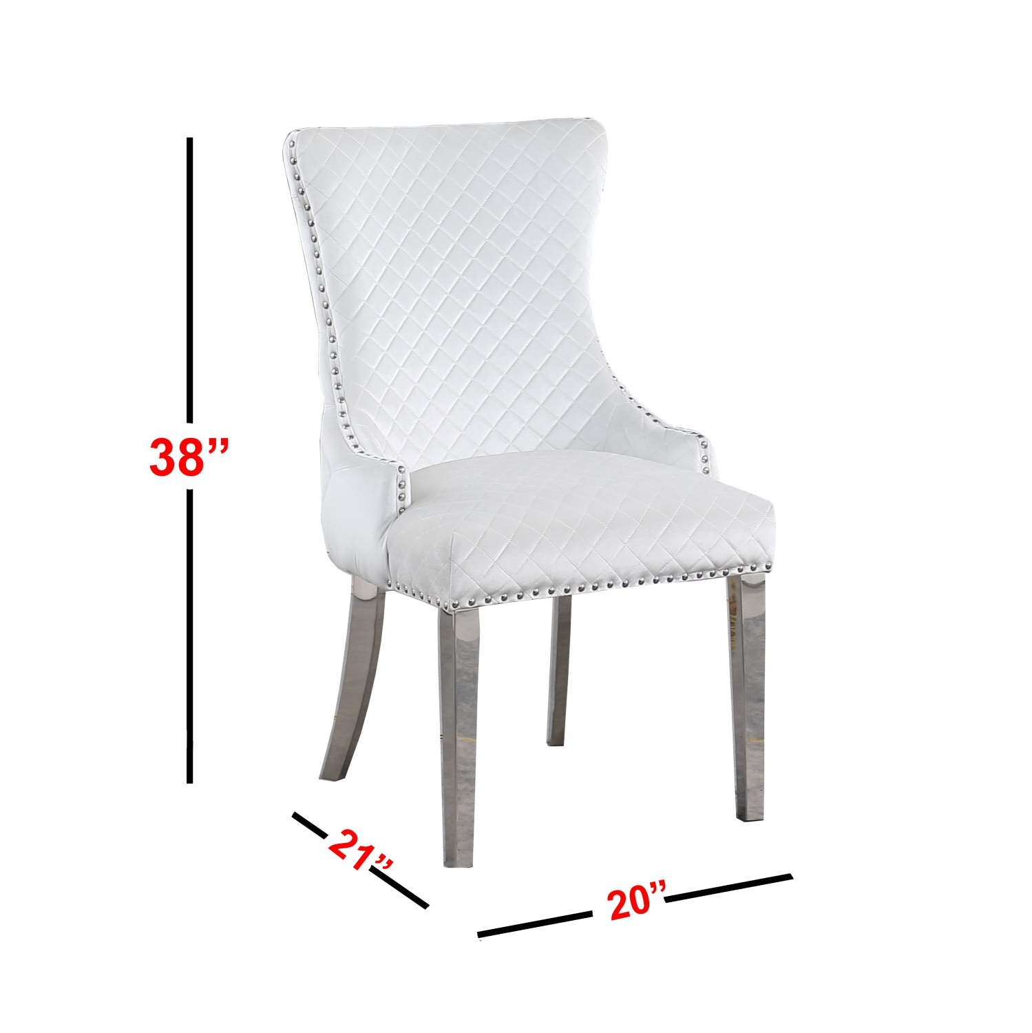 Royal Velvet Dining Chairs - White, Lion Back Knocker, Button Tufted Upholstered Silver Legs and Finish