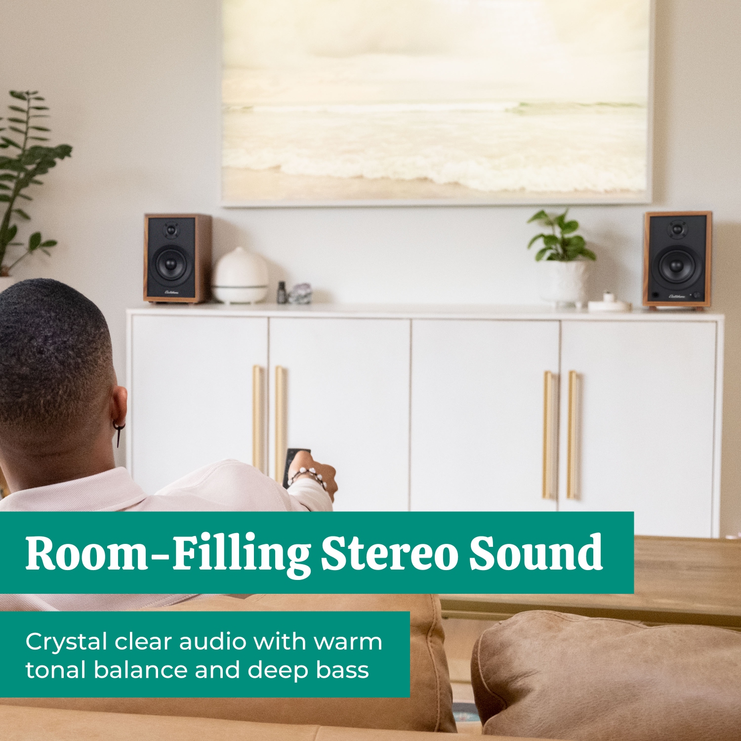 Haut-parleurs d’étagère stéréo amplifiés McKinley 2.0 d’Electrohome avec amplificateur intégré, transducteurs de 4 po, Bluetooth 5, RCA/aux