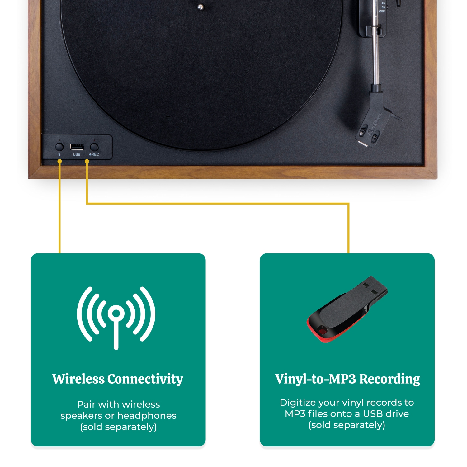 Electrohome Montrose Wireless Vinyl Record Player, Belt-Drive Turntable, Audio-Technica Stylus, Bluetooth, Vinyl-to-MP3