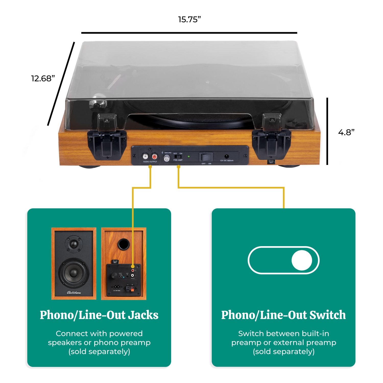 Electrohome Montrose Wireless Vinyl Record Player, Belt-Drive Turntable, Audio-Technica Stylus, Bluetooth, Vinyl-to-MP3