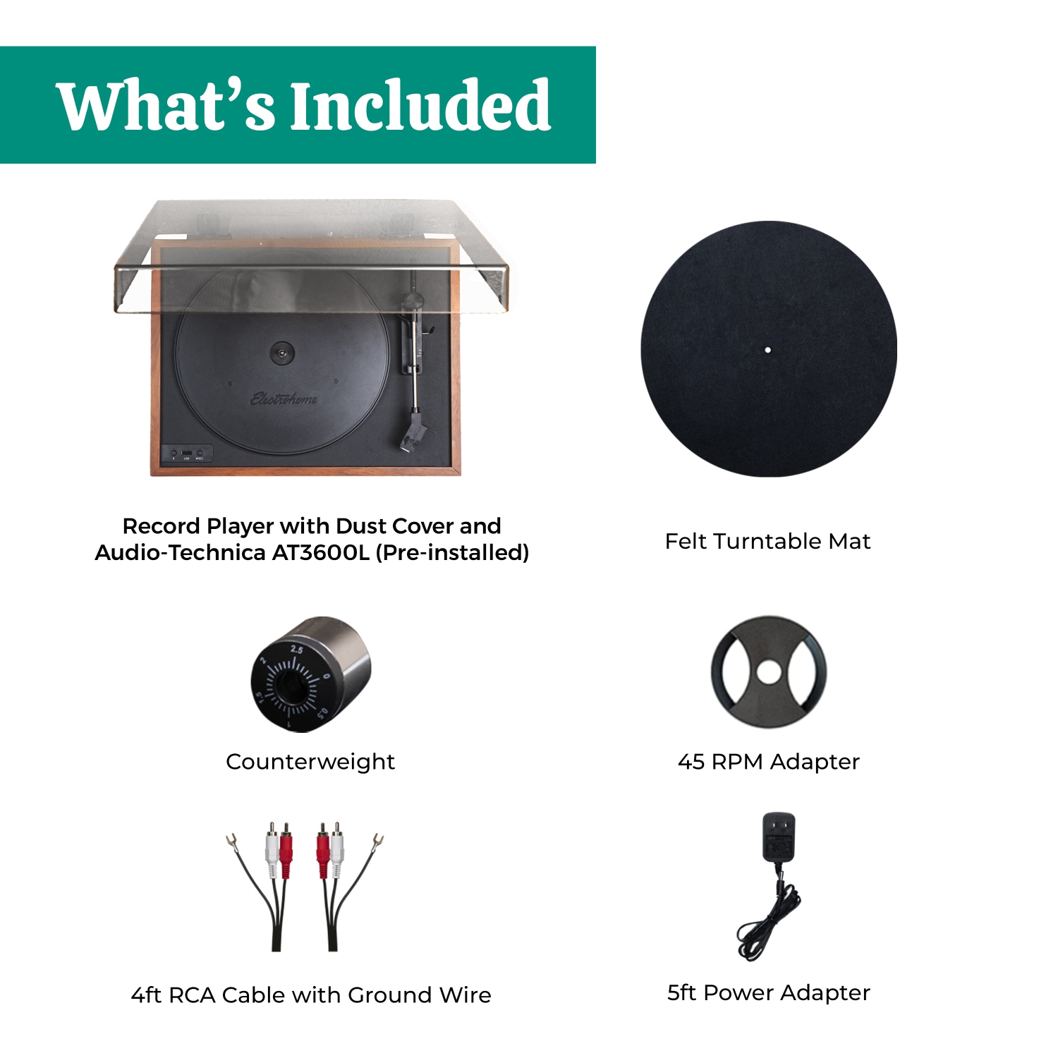 Electrohome Montrose Wireless Vinyl Record Player, Belt-Drive Turntable, Audio-Technica Stylus, Bluetooth, Vinyl-to-MP3