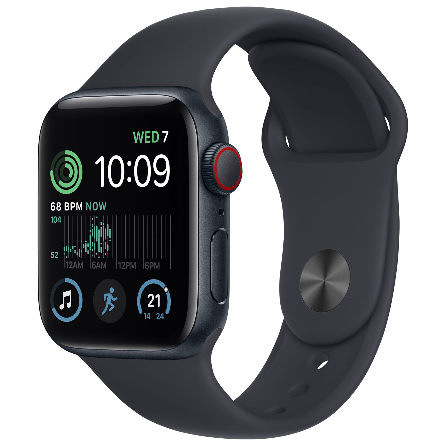 Apple Watch SE (GPS + Cellular) 40mm Midnight Aluminum Case with Midnight Sport Band (2022)