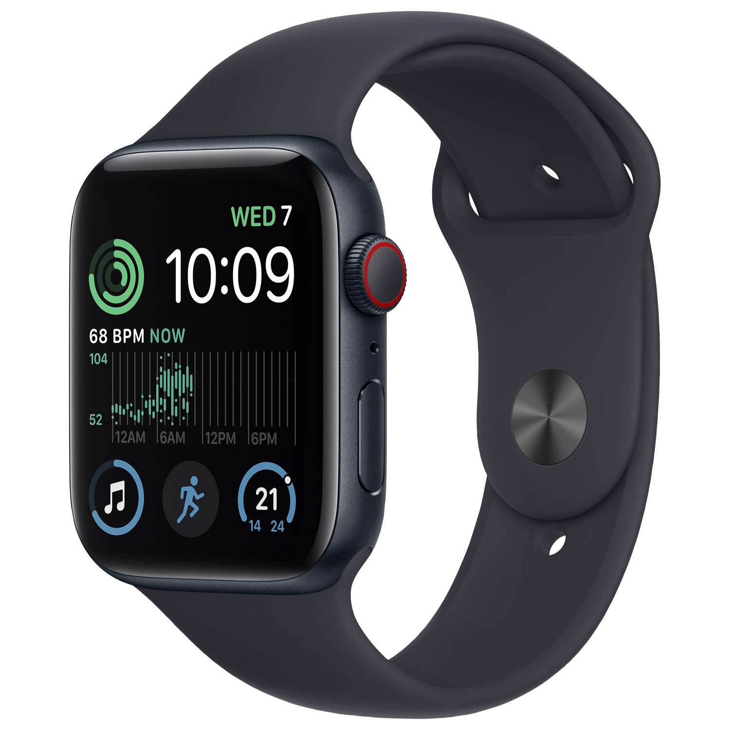 Apple Watch SE (GPS + Cellular) 44mm Midnight Aluminum Case with Midnight Sport Band (2022)