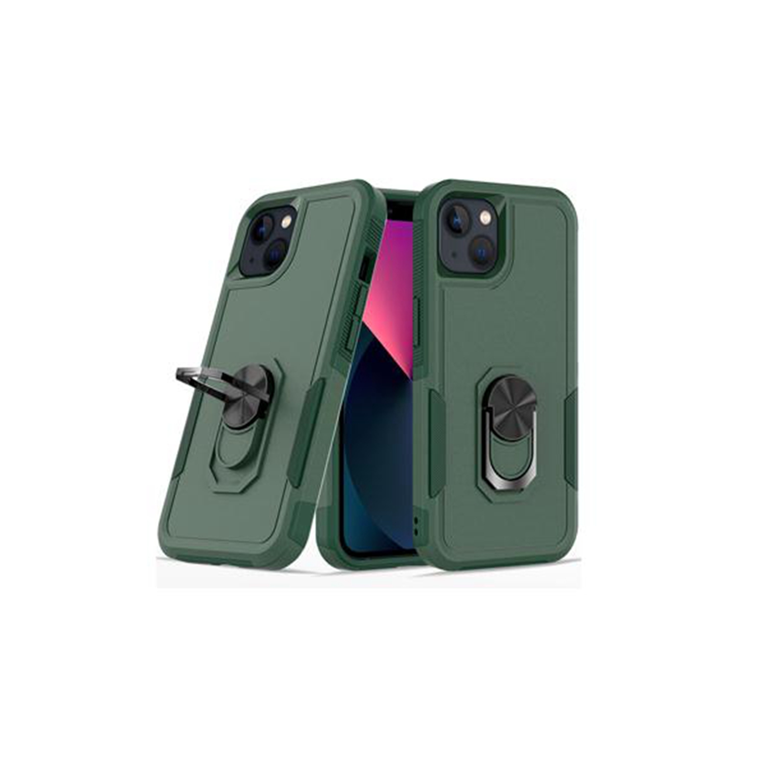 [CSmart] Étui robuste avec béquille magnétique rigide et support à anneau pour iPhone 15/14, vert