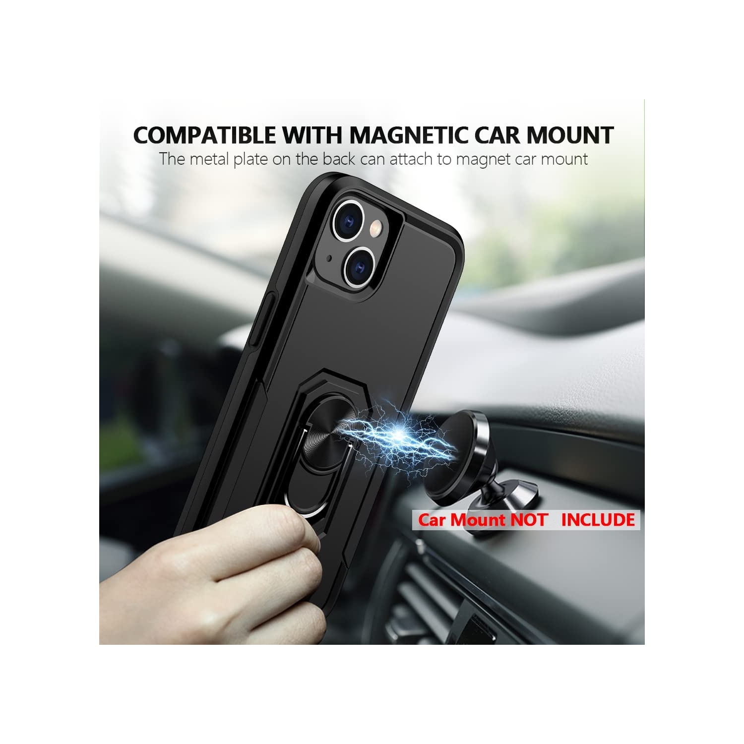 [CSmart] Étui robuste avec béquille magnétique rigide et support à anneau pour iPhone 15/14, vert