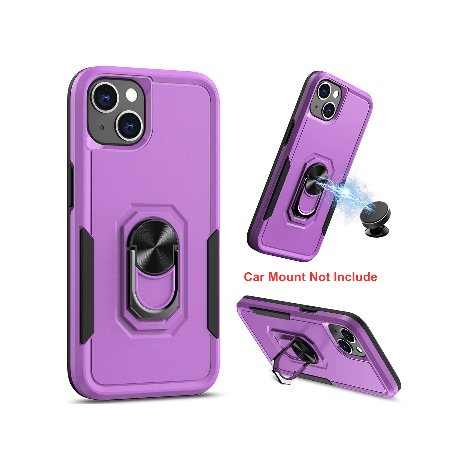 [CSmart] Étui robuste avec béquille magnétique rigide et support à anneau pour iPhone 15/14, violet