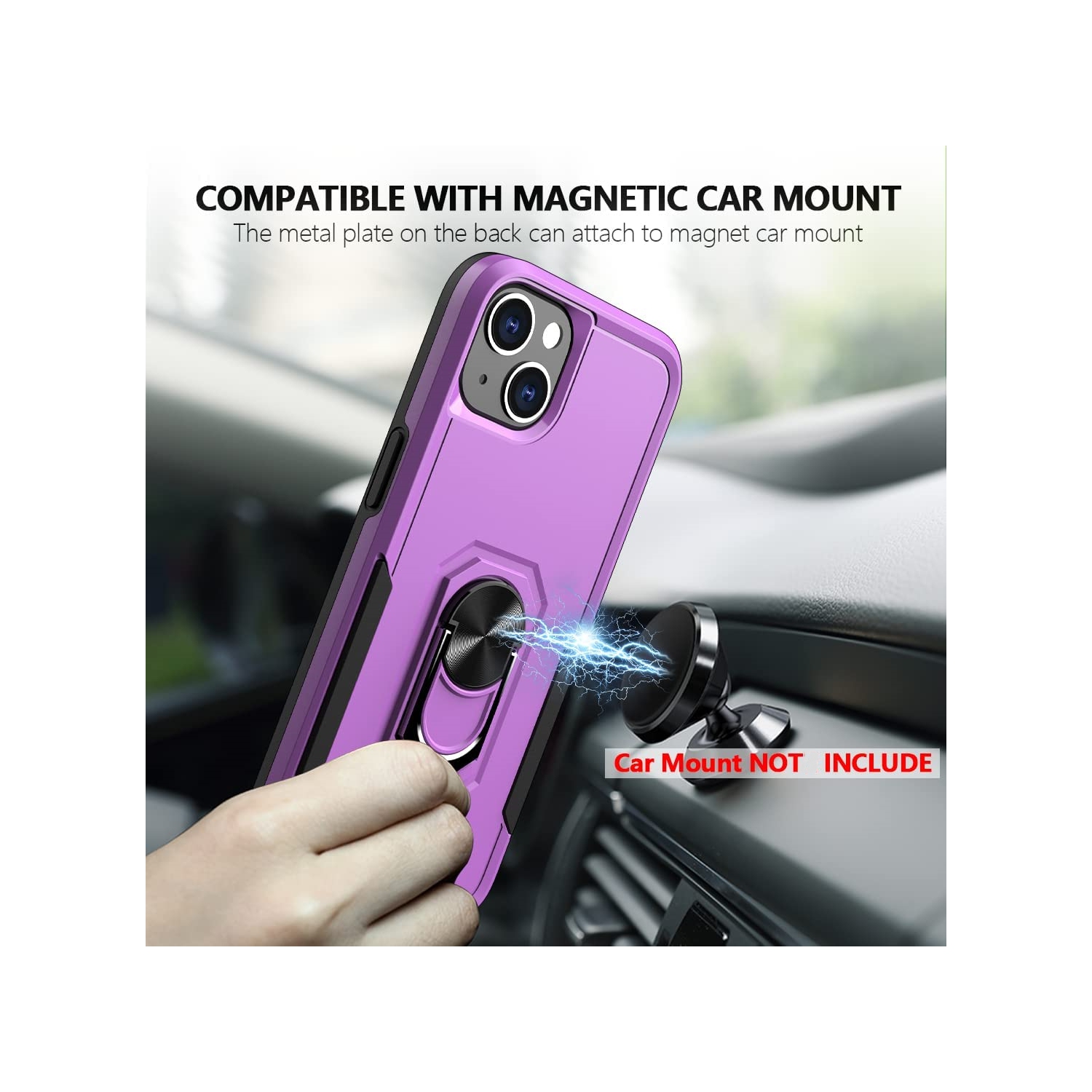 [CSmart] Étui robuste avec béquille magnétique rigide et support à anneau pour iPhone 15/14, violet