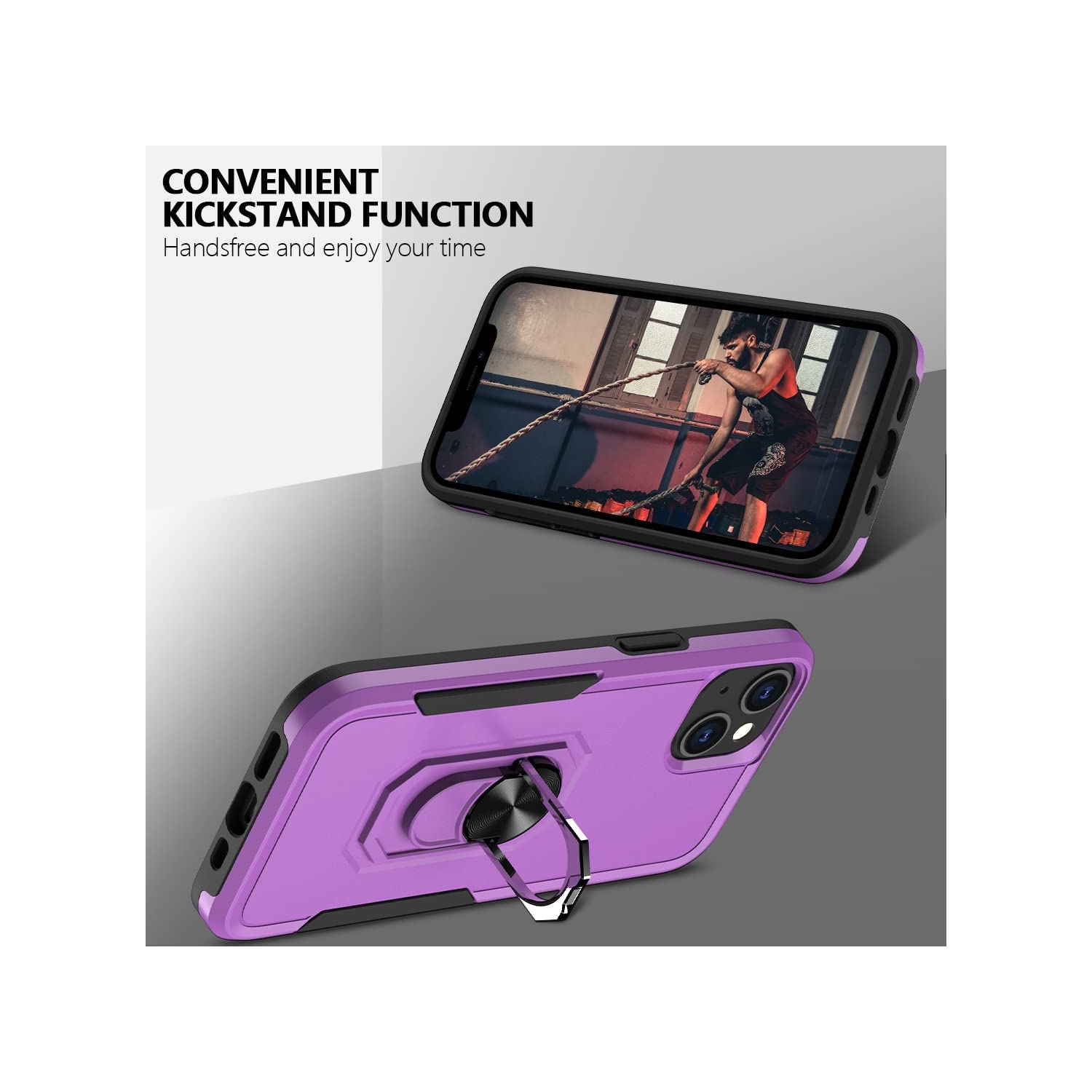 [CSmart] Étui robuste avec béquille magnétique rigide et support à anneau pour iPhone 15/14, violet