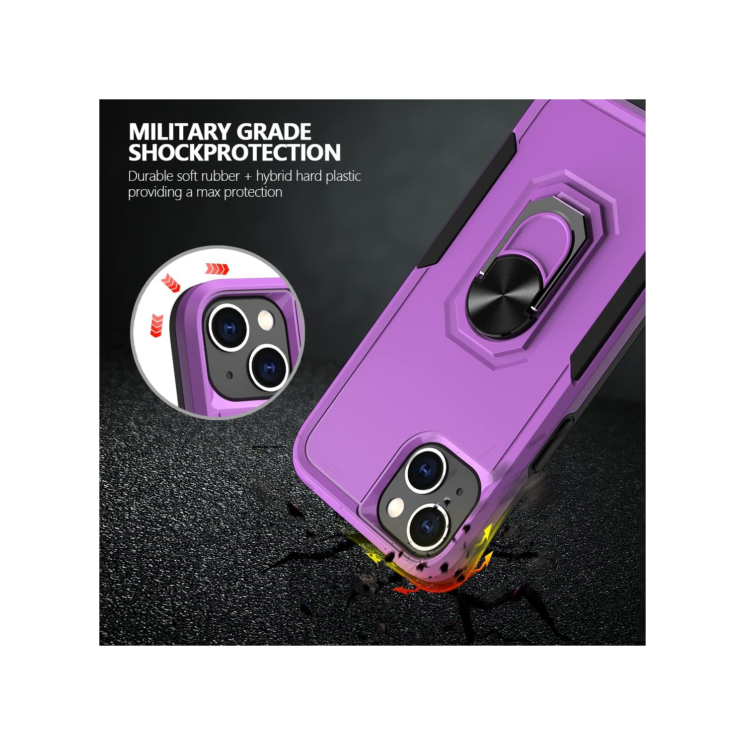 [CSmart] Étui robuste avec béquille magnétique rigide et support à anneau pour iPhone 15/14, violet