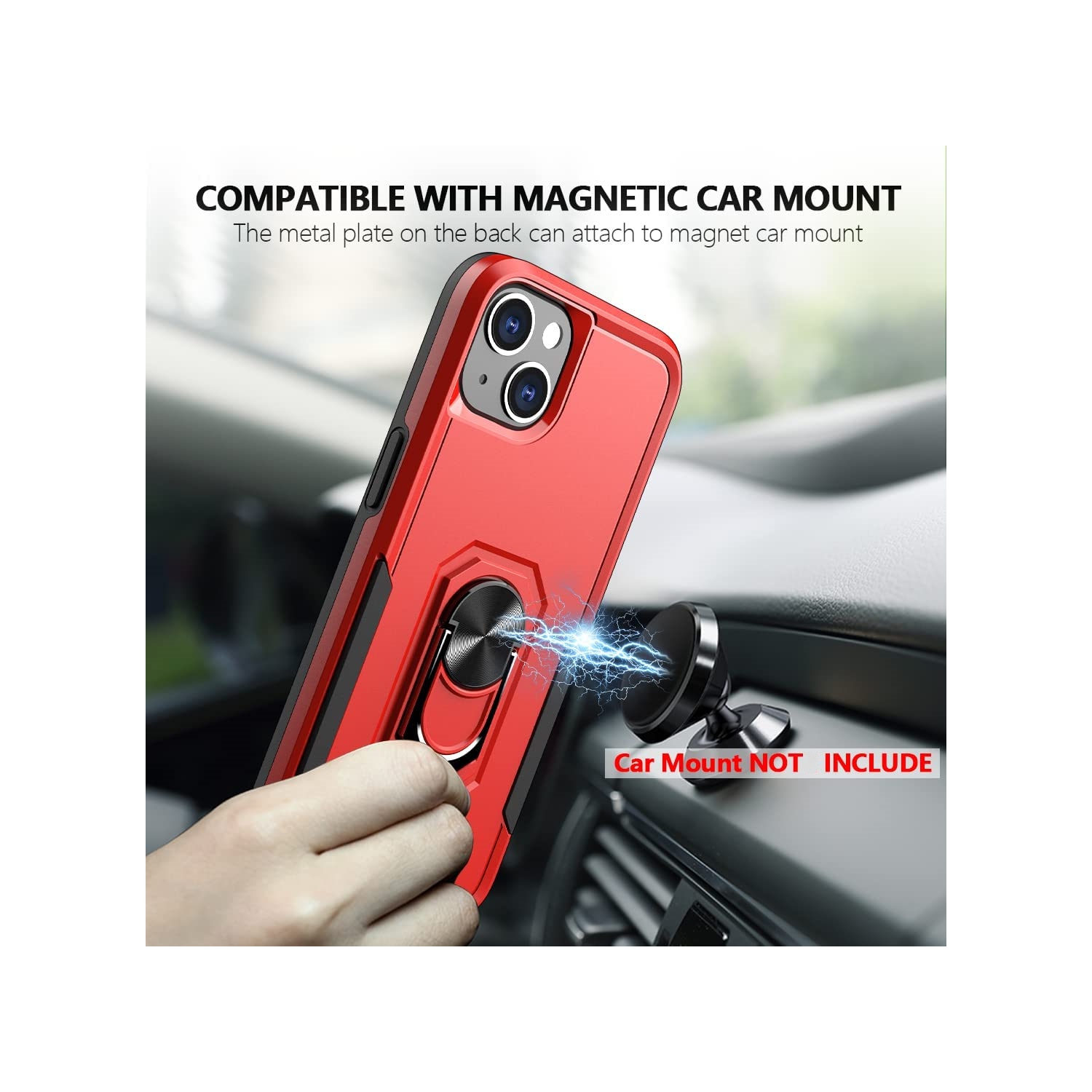 [CSmart] Étui robuste avec béquille magnétique rigide et support à anneau pour iPhone 15/14, rouge