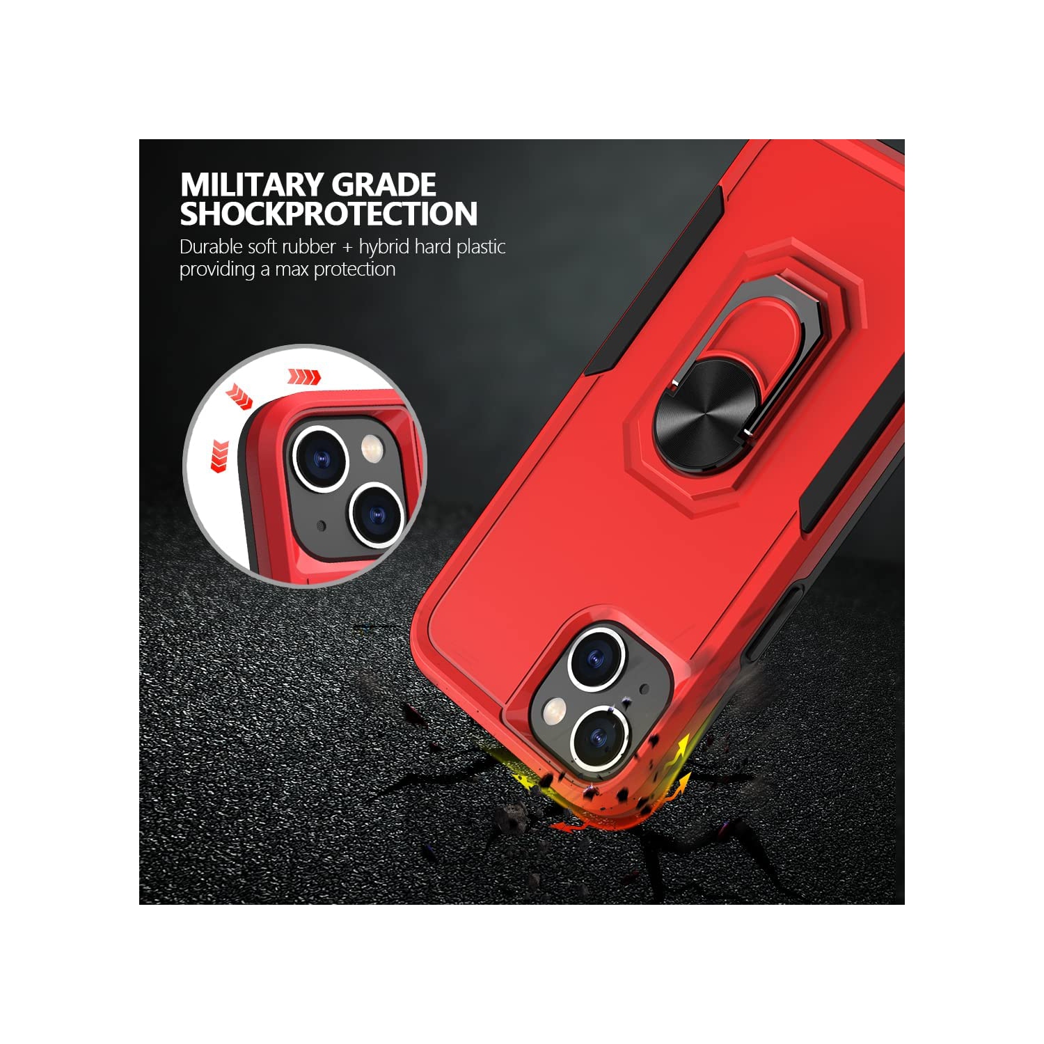 [CSmart] Étui robuste avec béquille magnétique rigide et support à anneau pour iPhone 15/14, rouge