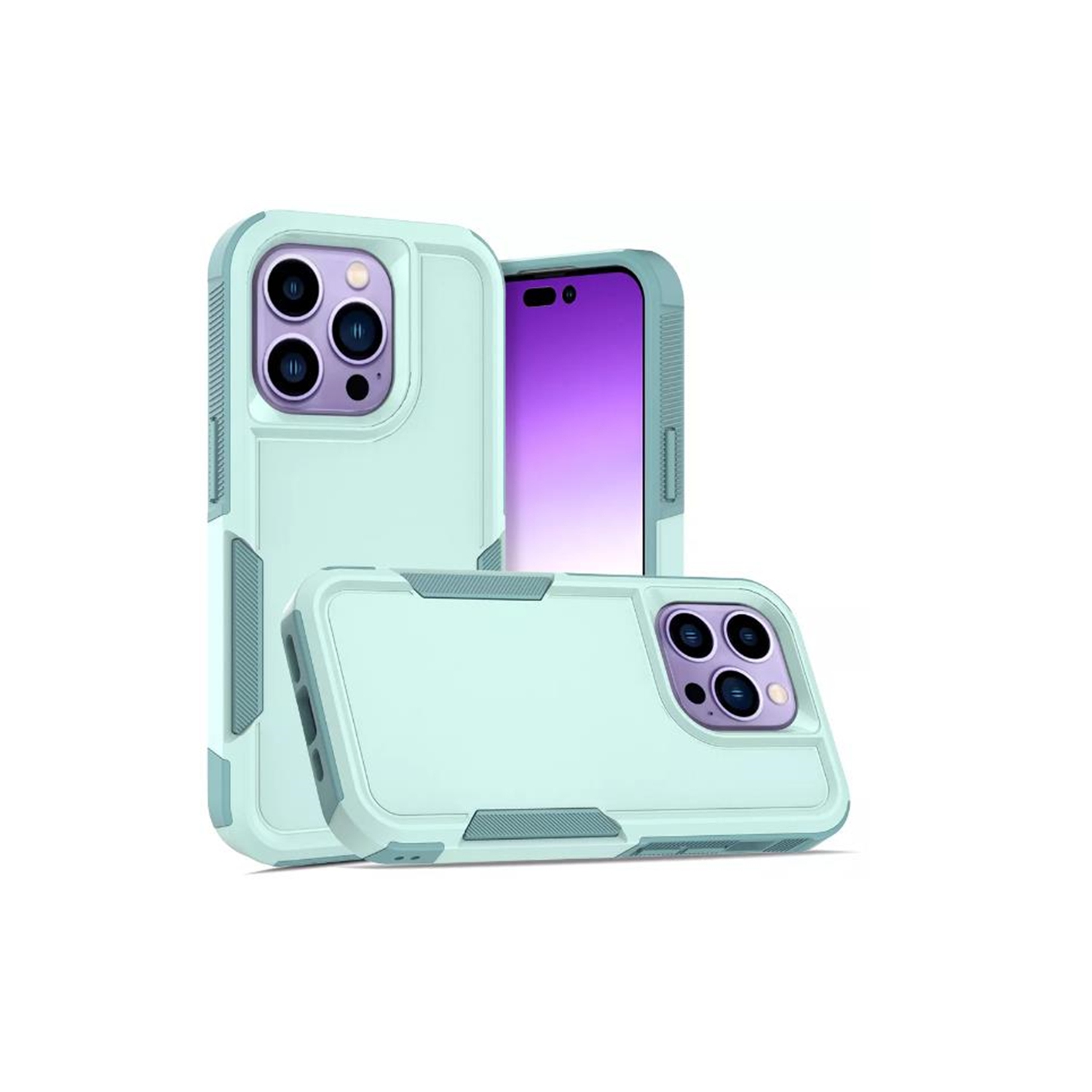 【CSmart】 Étui Coque rigide pour pare-chocs en caoutchouc résistant à deux couches pour iPhone 14 Pro, Sarcelle