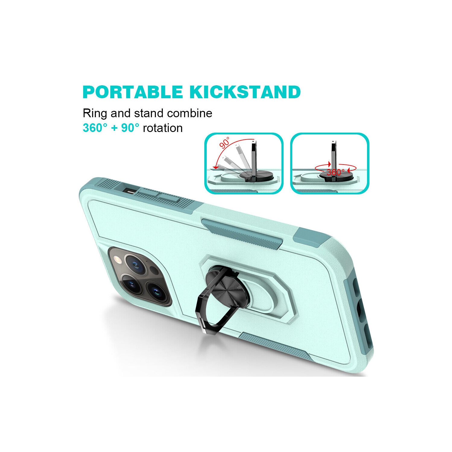 [CSmart] Étui robuste magnétique rigide avec support à anneau pour iPhone 15/14, sarcelle