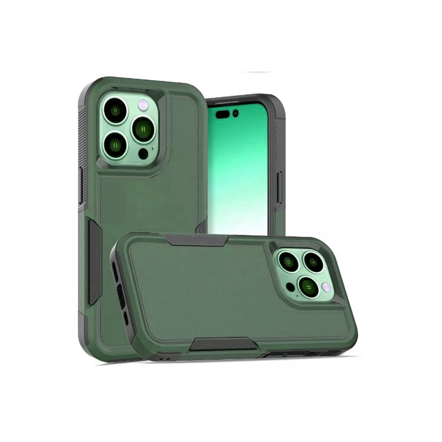 【CSmart】 Dual Layers Heavy Duty Rubber Armor Bumper Hard Case Cover for iPhone 14 Pro, Midnight Green