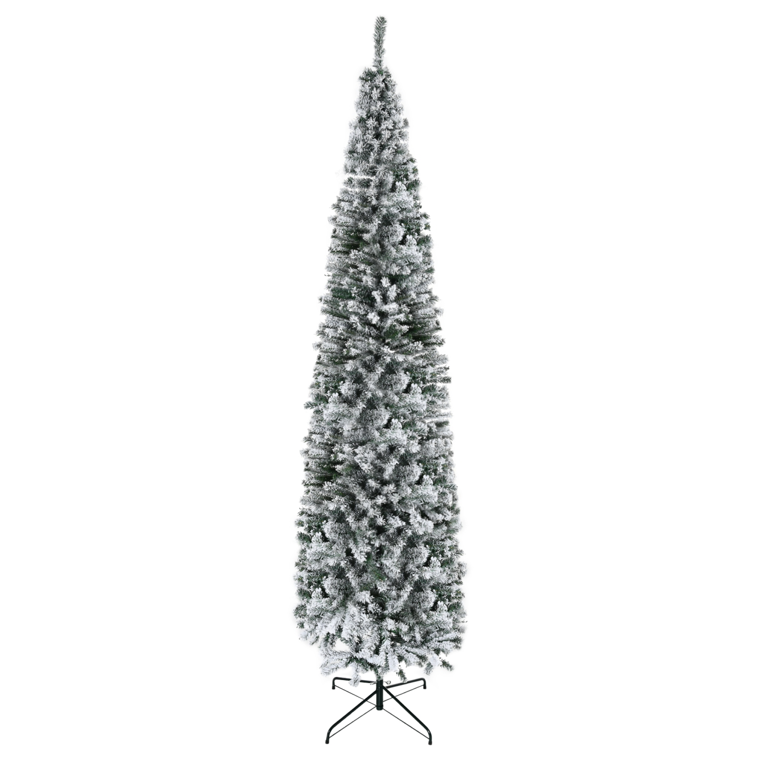 HOMCOM – Arbre de Noël à crayons floqués de neige 9ft, arbre de Noël fin artificiel avec branches réalistes, support pliant en métal, vert