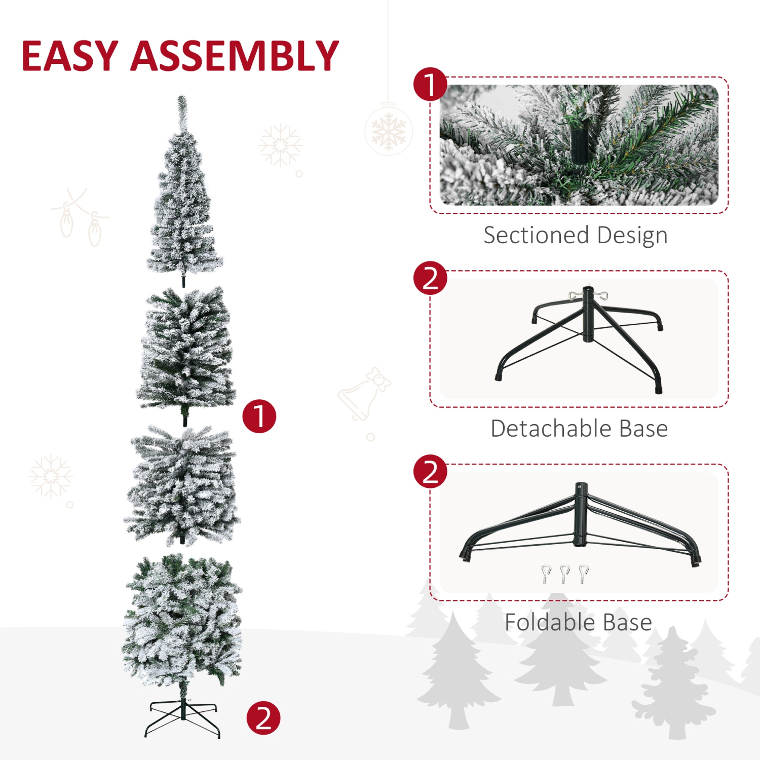 HOMCOM – Arbre de Noël à crayons floqués de neige 9ft, arbre de Noël fin artificiel avec branches réalistes, support pliant en métal, vert
