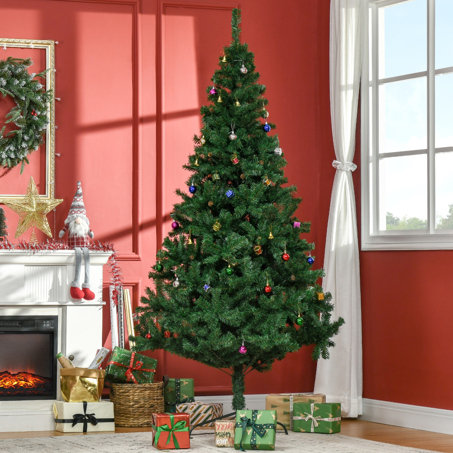 HOMCOM 7ft Arbre de Noël artificiel vert Fête de Noël avec ornement de décoration