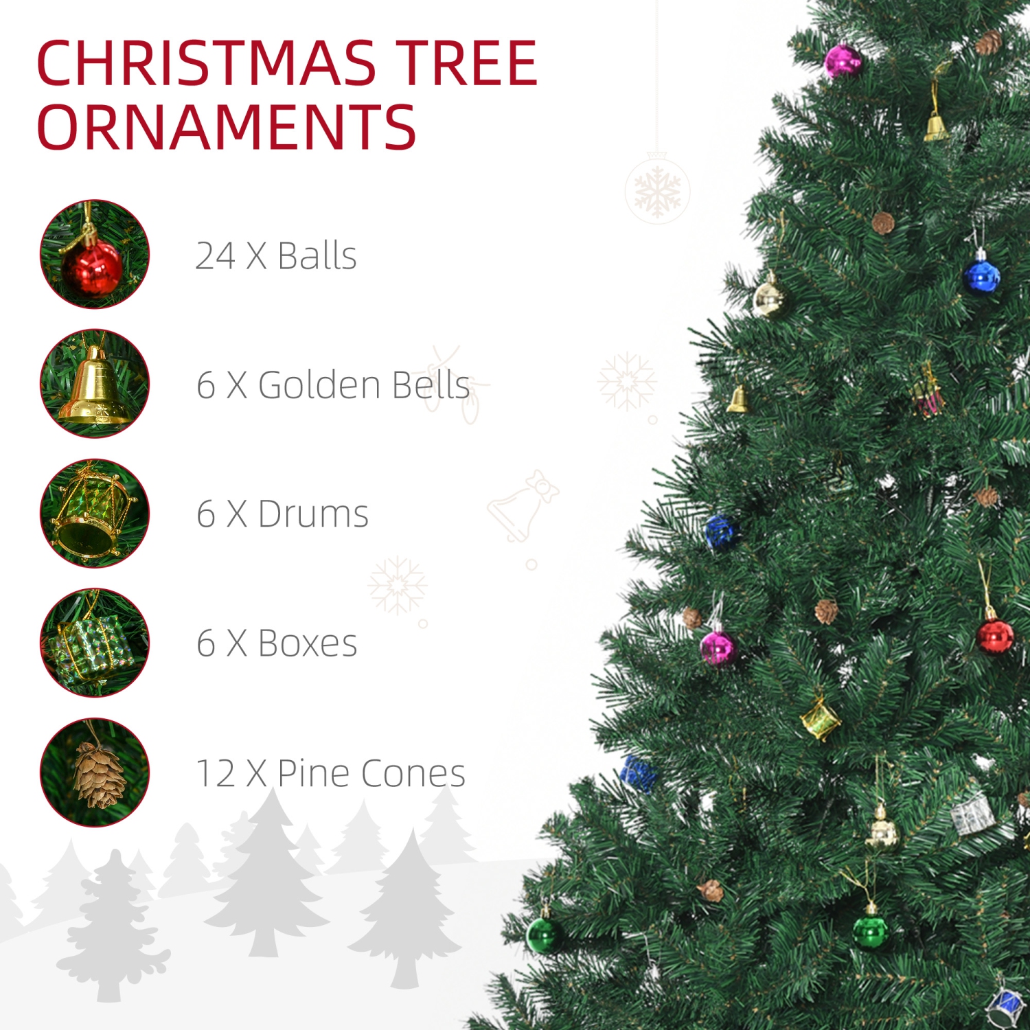 HOMCOM 7ft Arbre de Noël artificiel vert Fête de Noël avec ornement de décoration