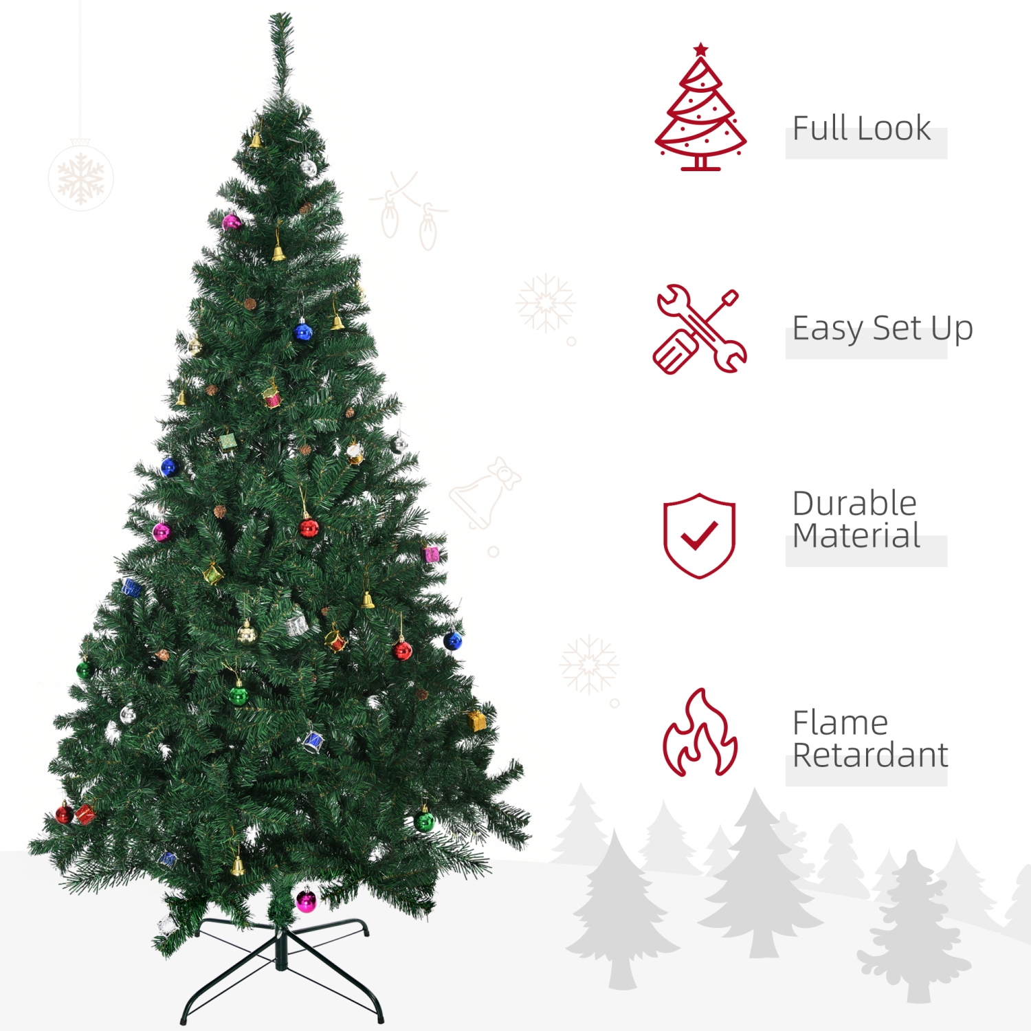 HOMCOM 7ft Arbre de Noël artificiel vert Fête de Noël avec ornement de décoration