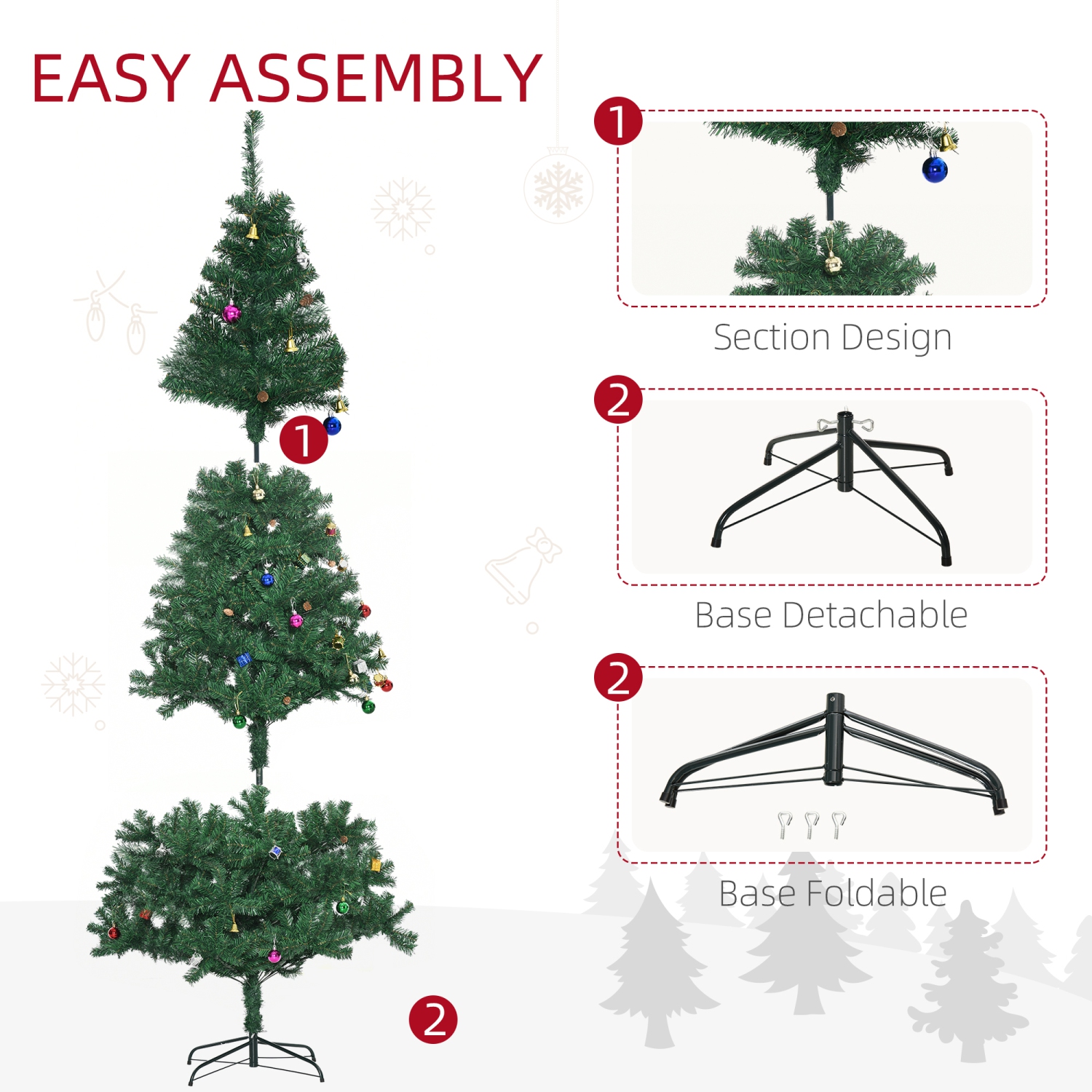 HOMCOM 7ft Arbre de Noël artificiel vert Fête de Noël avec ornement de décoration
