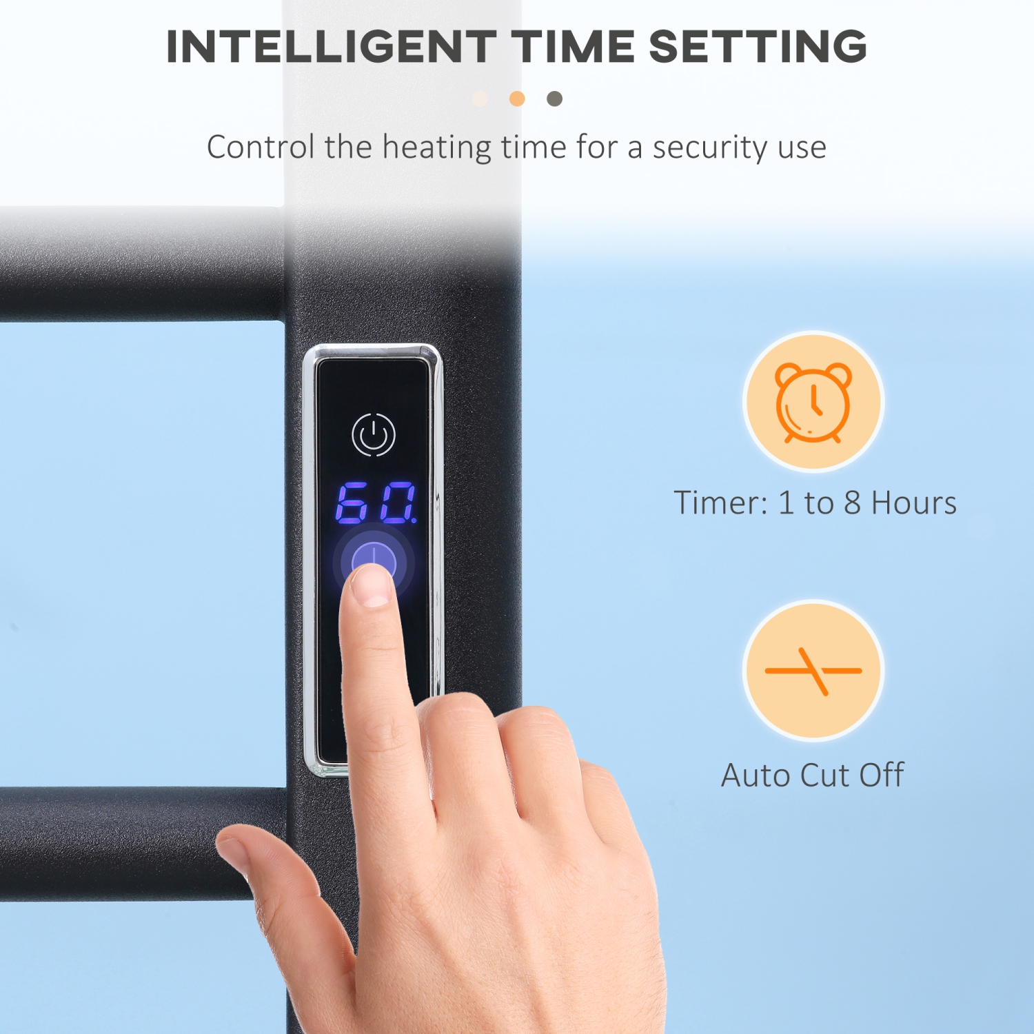 HOMCOM Chauffe-serviettes électrique, sèche-serviettes chauffant à 8 bars avec minuterie intégrée et indicateurs LED, séchoir mural et autoportant en