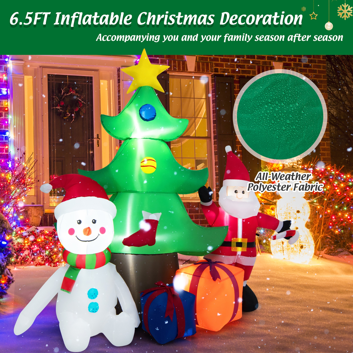 Gymax 7.2FT Inflatable Christmas Tree Snowman Santa Gift Bag Combination w/ LED Lights