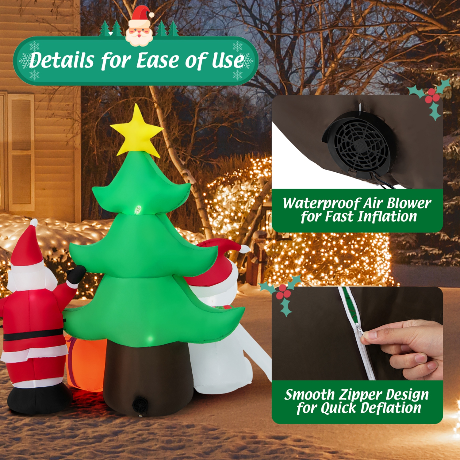 Gymax 7.2FT Inflatable Christmas Tree Snowman Santa Gift Bag Combination w/ LED Lights