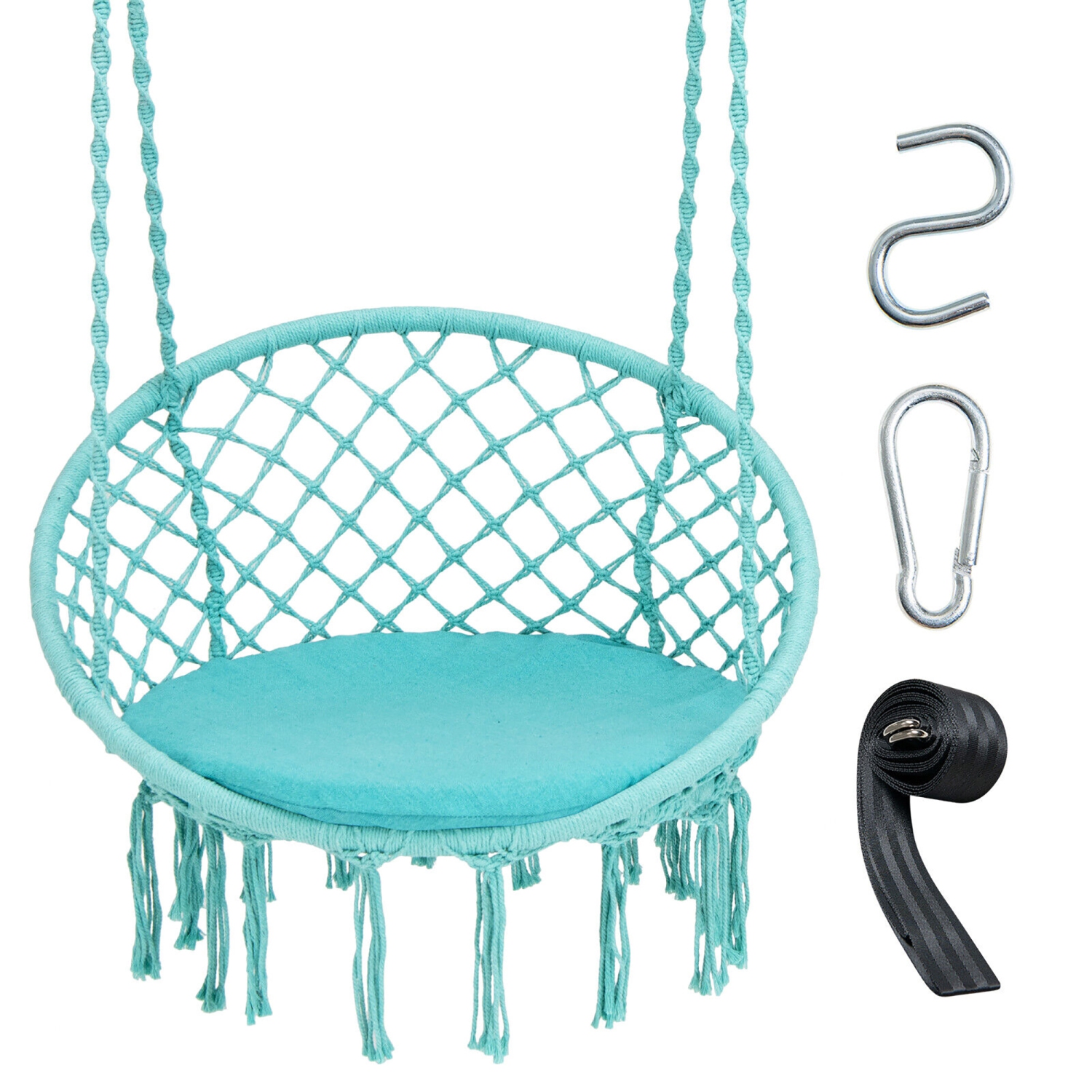 Gymax Hammock Swing Chair with Cushion Hanging Hardware Kit Indoor Outdoor