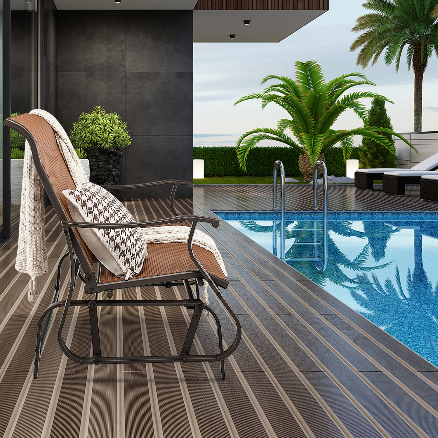 Gymax 2-Person Outdoor Glider Chair Patio Rocking Lounge Chair w/ Breathable Fabric