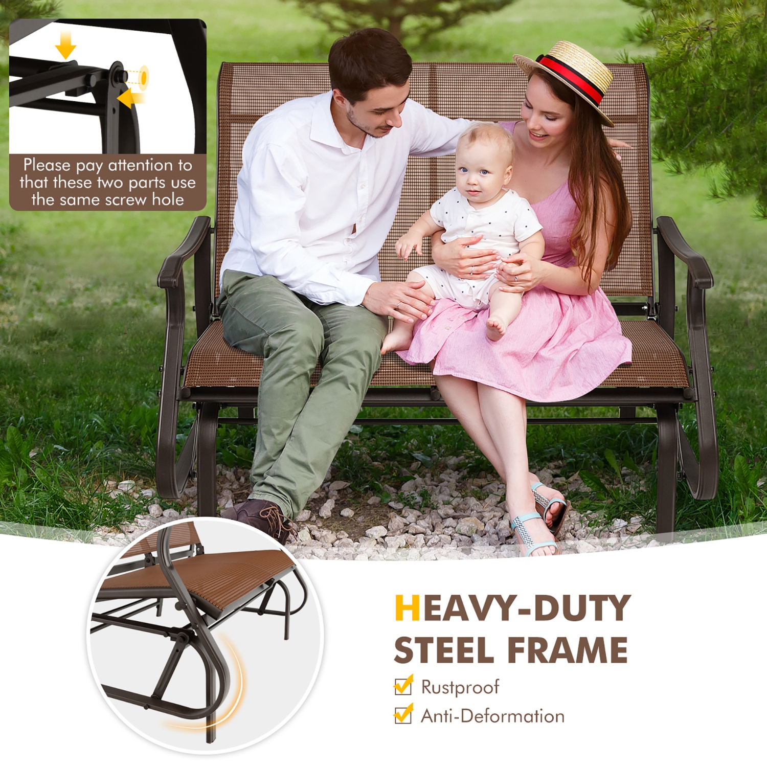 Gymax 2-Person Outdoor Glider Chair Patio Rocking Lounge Chair w/ Breathable Fabric